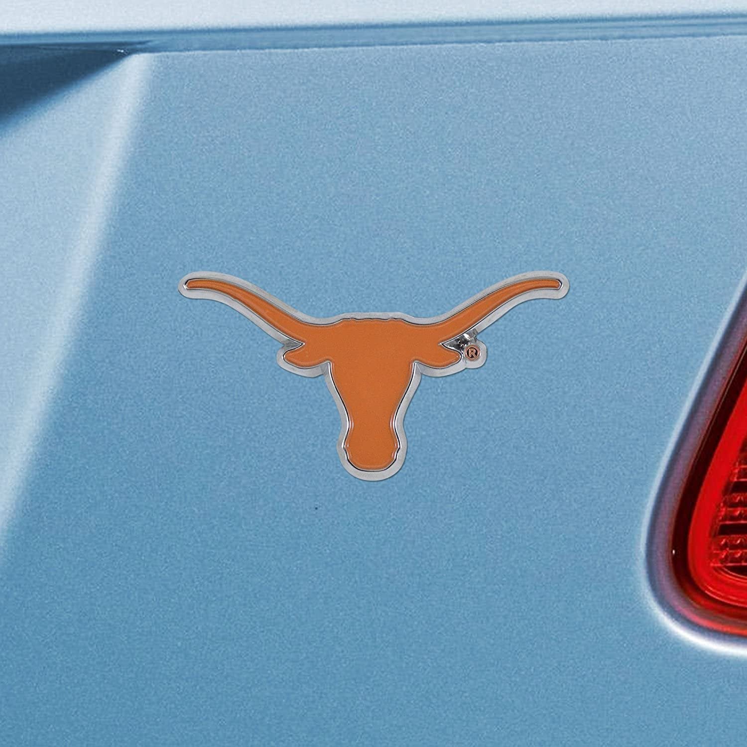 University of Texas Longhorns Premium Solid Metal Raised Auto Emblem, Shape Cut, Adhesive Backing