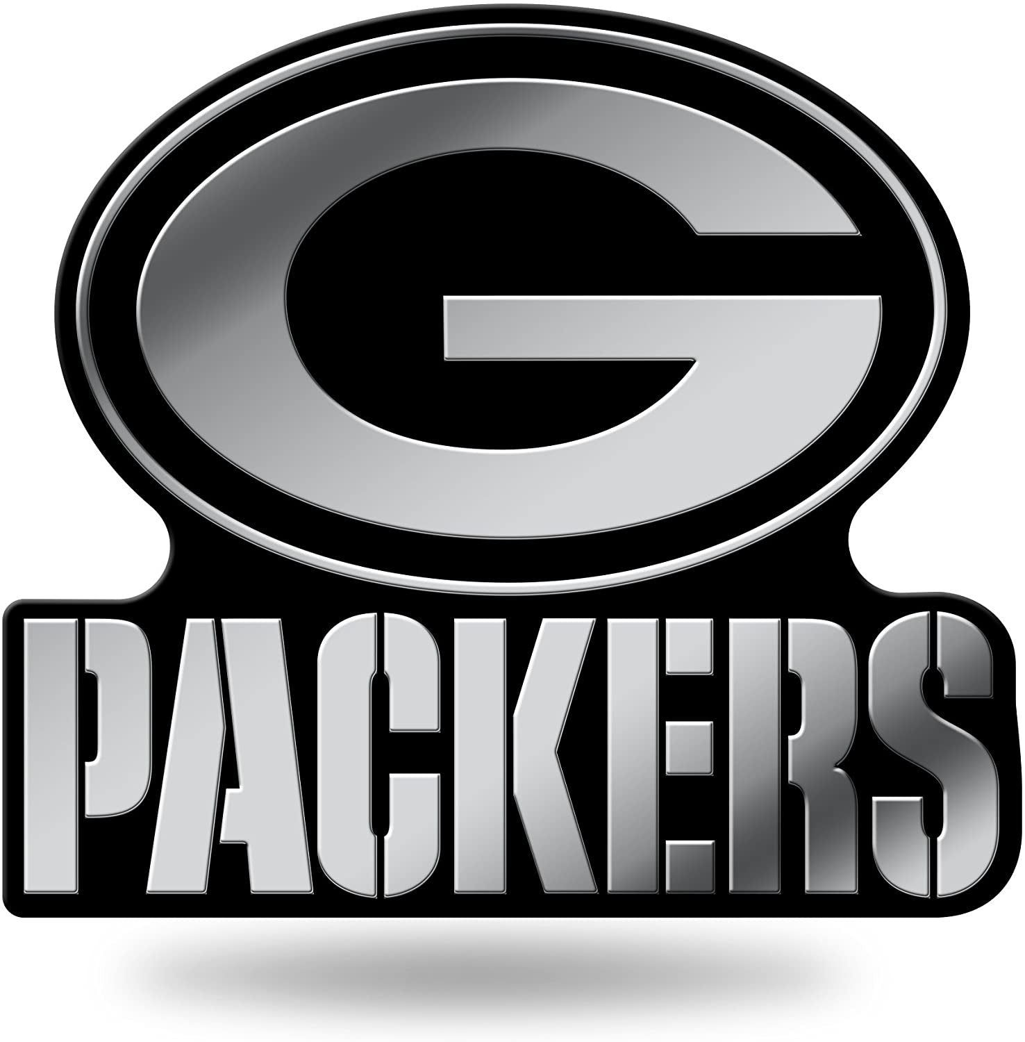 Green Bay Packers Auto Emblem, Silver Chrome Color, Raised Molded Plastic, 3.5 Inch, Adhesive Tape Backing