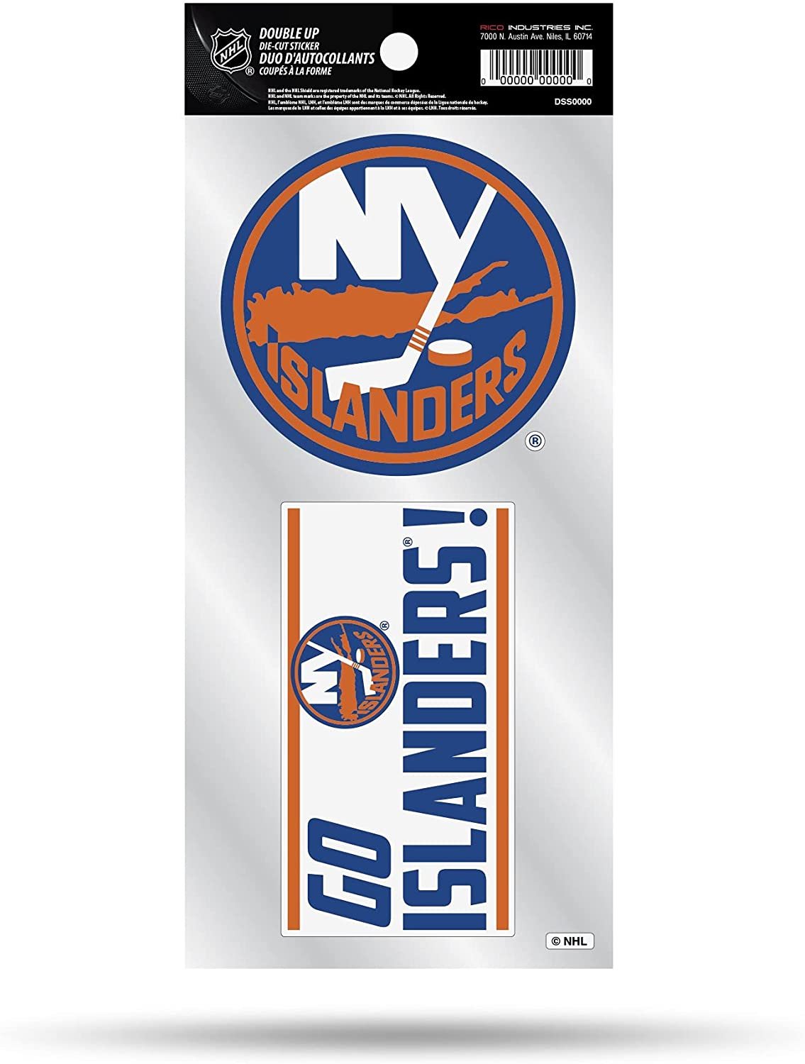 New York Islanders 2-Piece Double Up Die Cut Sticker Decal Sheet, 4x8 Inch