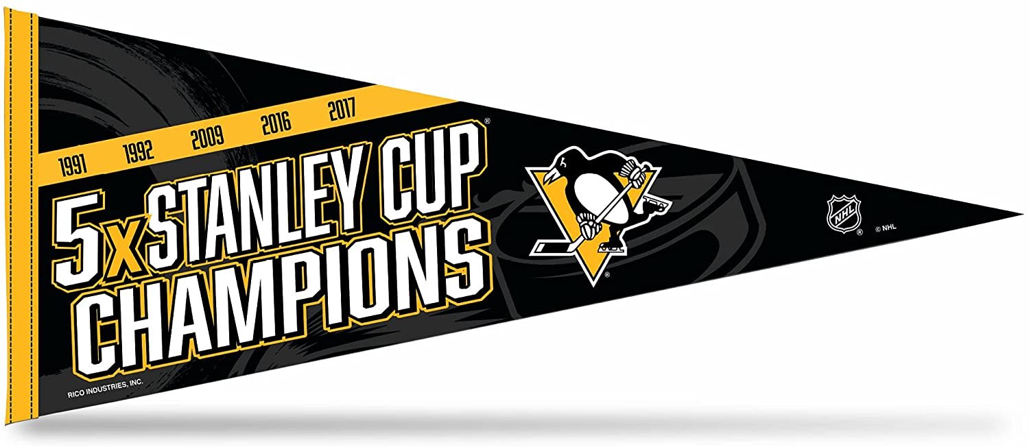 Pittsburgh Penguins 5-Time Stanley Cup Champions Soft Felt Pennant, 12x30 Inch, Easy To Hang