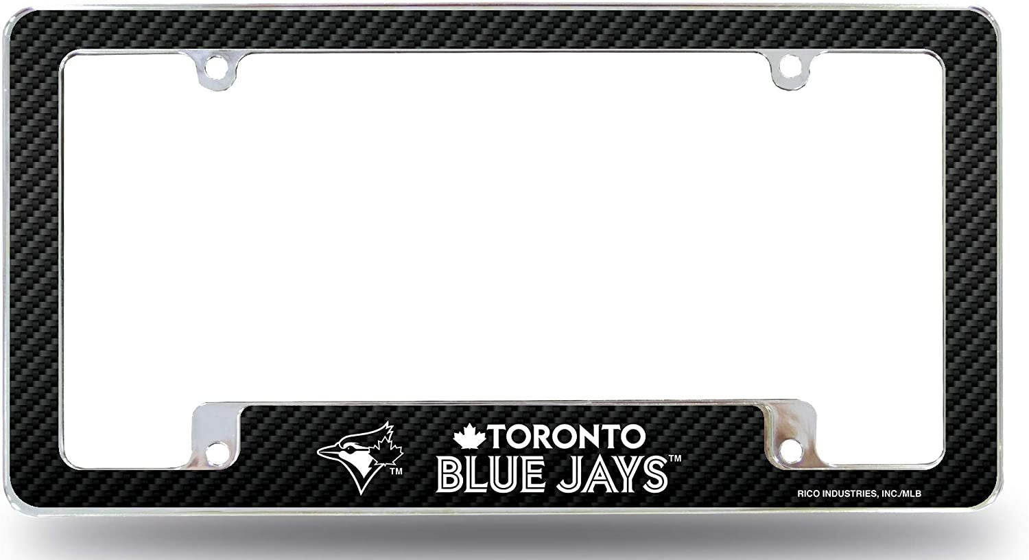 Toronto Blue Jays Metal License Plate Frame Chrome Tag Cover, Carbon Fiber Design, 12x6 Inch