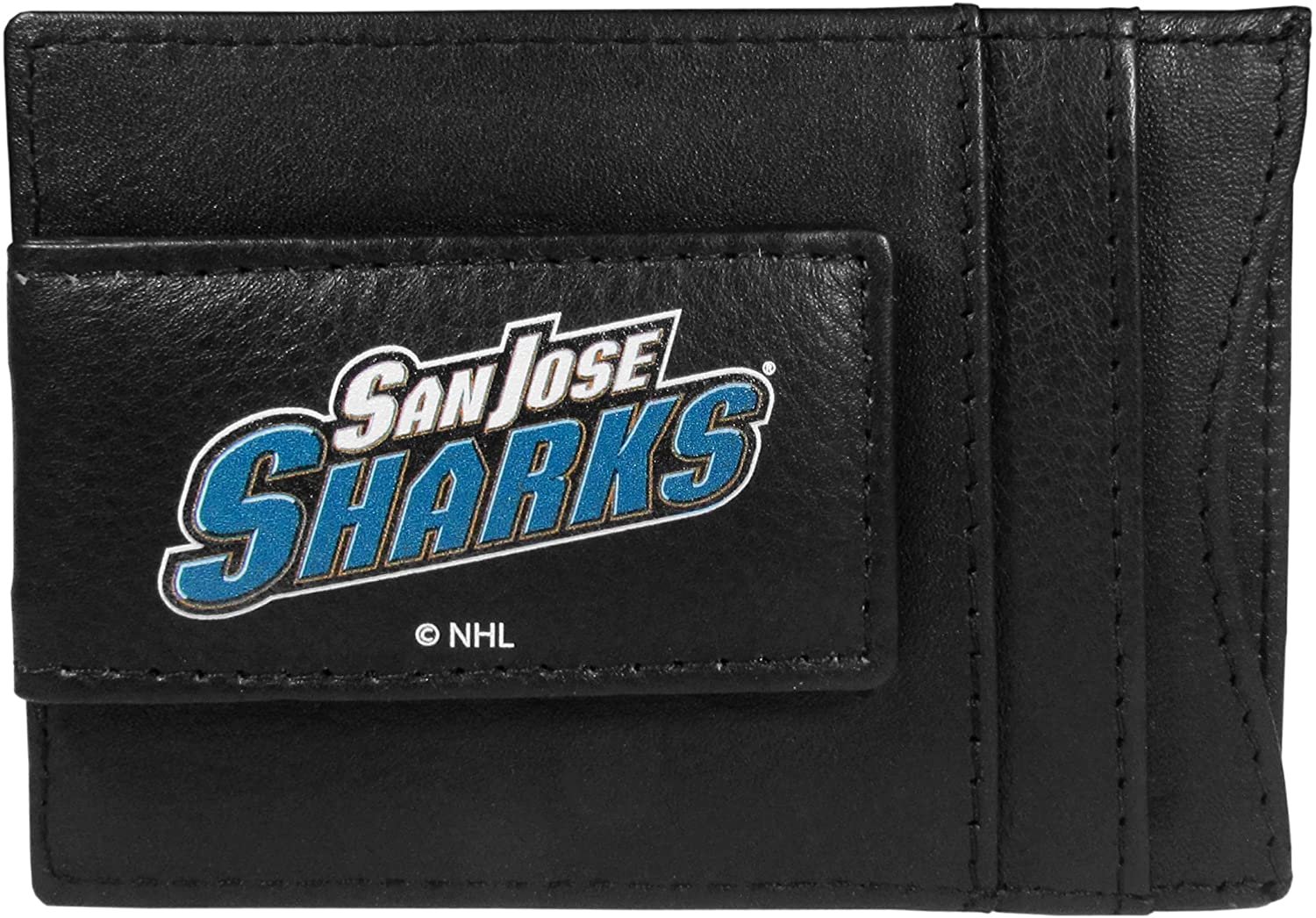 San Jose Sharks Black Leather Wallet, Front Pocket Magnetic Money Clip, Printed Logo