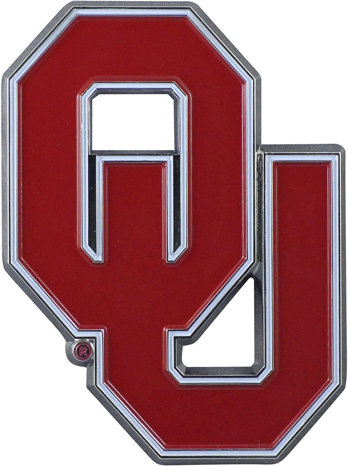 University of Oklahoma Sooners Premium Solid Metal Raised Auto Emblem, Team Color, Shape Cut, Adhesive Backing