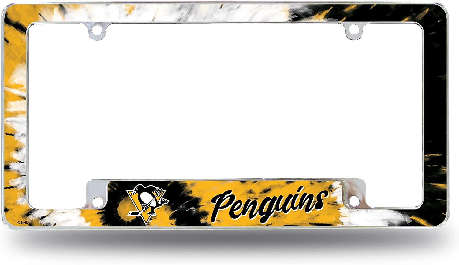 Pittsburgh Penguins Metal License Plate Frame Chrome Tag Cover Tie Dye Design 6x12 Inch