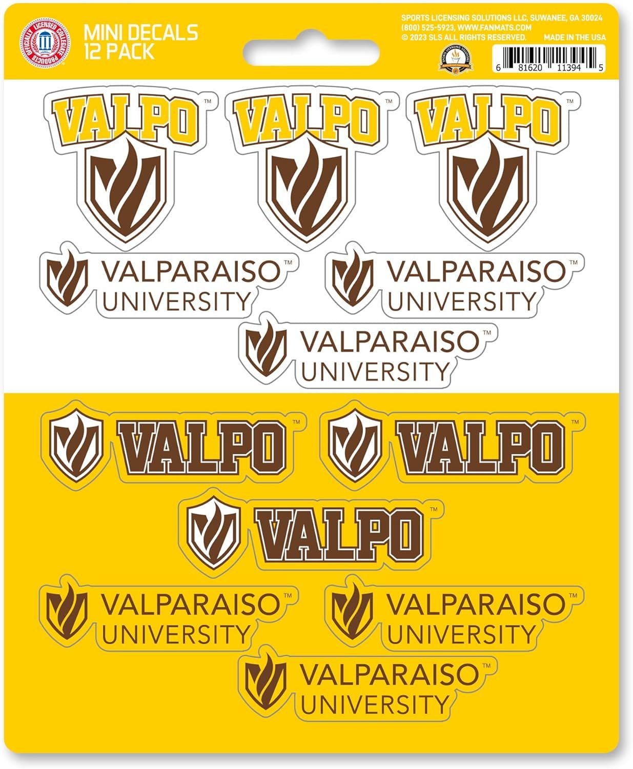 Valparaiso University Beacons 12-Piece Mini Decal Sticker Set, 5x6 Inch Sheet, Gift for football fans for any hard surfaces around home, automotive, personal items