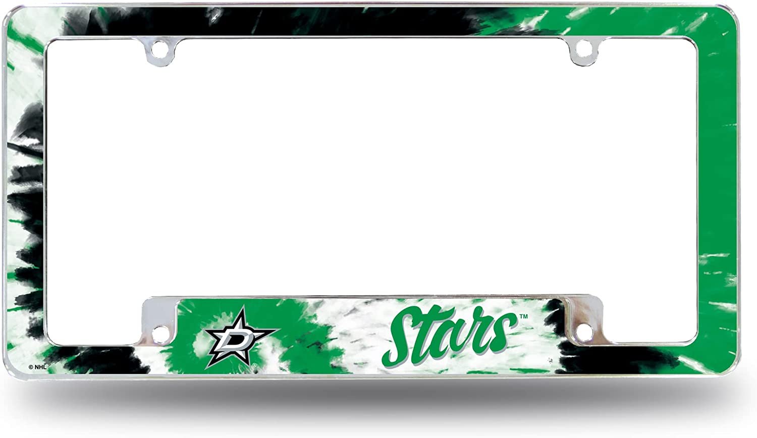 Dallas Stars Metal License Plate Frame Chrome Tag Cover Tie Dye Design 6x12 Inch