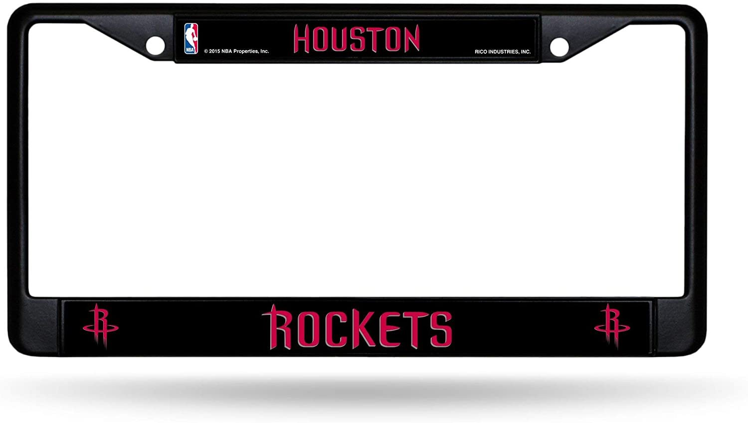 Houston Rockets Black Metal License Plate Frame Chrome Tag Cover, 12x6 Inch