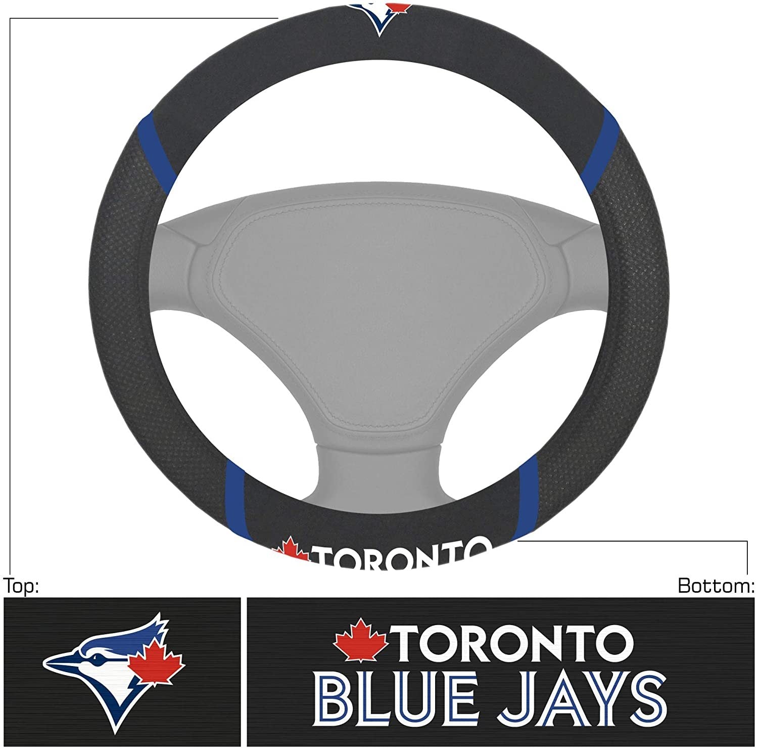 Toronto Blue Jays Steering Wheel Cover Premium Embroidered Black 15 Inch