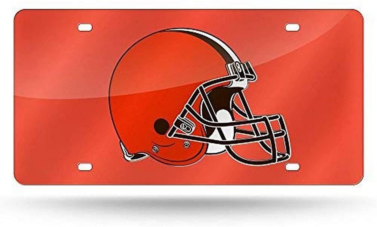 Cleveland Browns Premium Laser Cut Tag License Plate, Orange Mirrored Acrylic Inlaid, 12x6 Inch