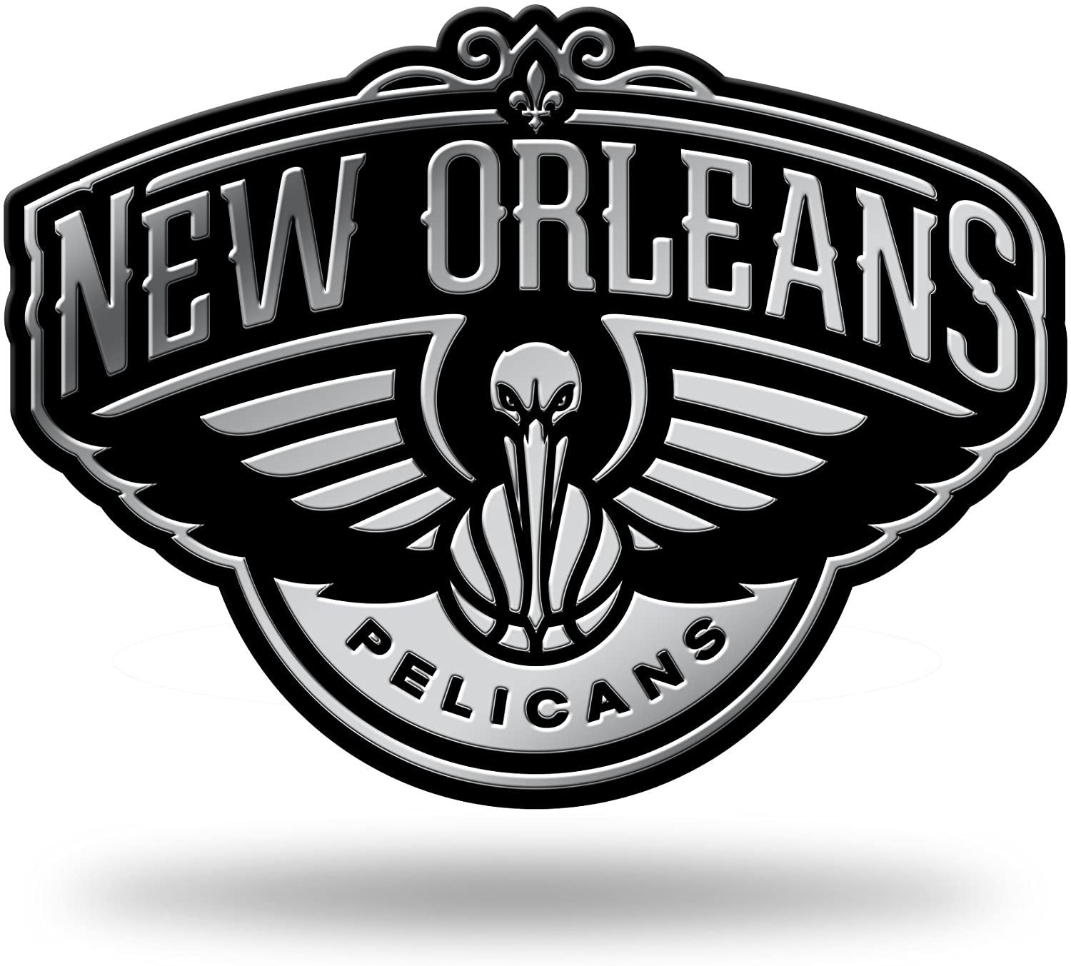 New Orleans Pelicans Silver Chrome Color Auto Emblem, Raised Molded Plastic, 3.5 Inch, Adhesive Tape Backing