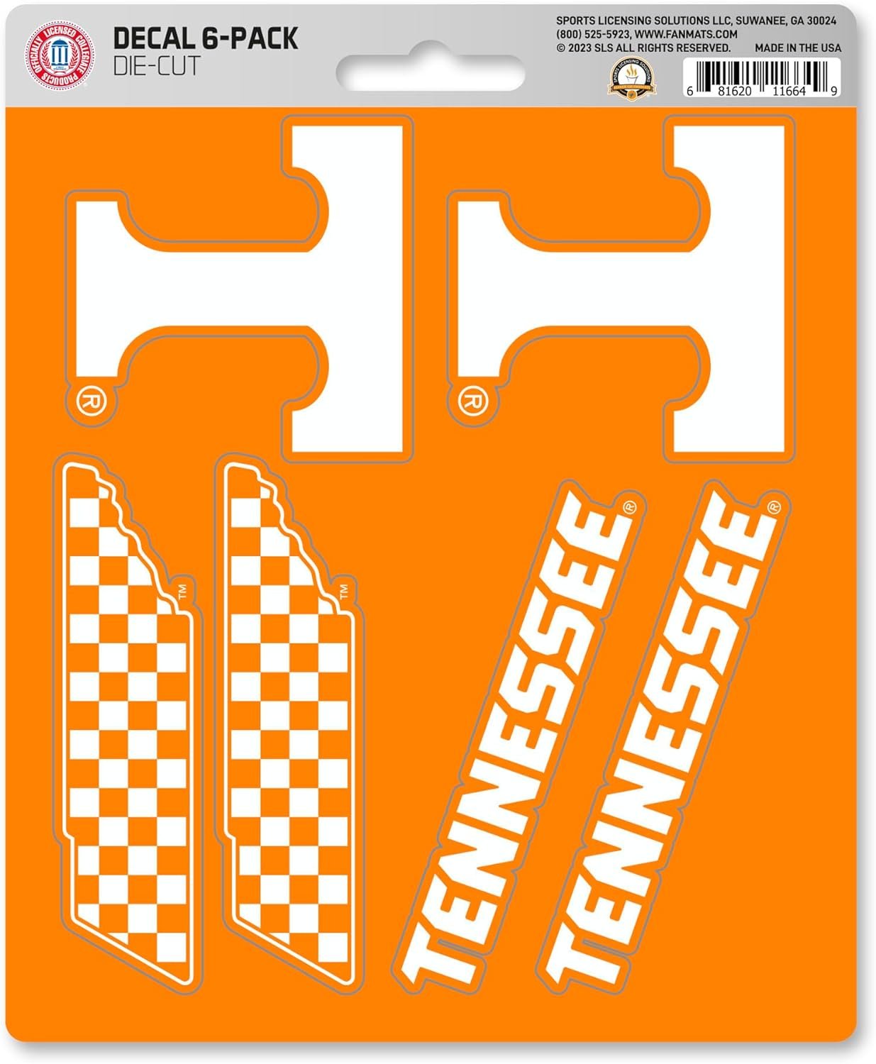 University of Tennessee Volunteers 6-Piece Decal Sticker Set, 5x6 Inch Sheet, Gift for football fans for any hard surfaces around home, automotive, personal items