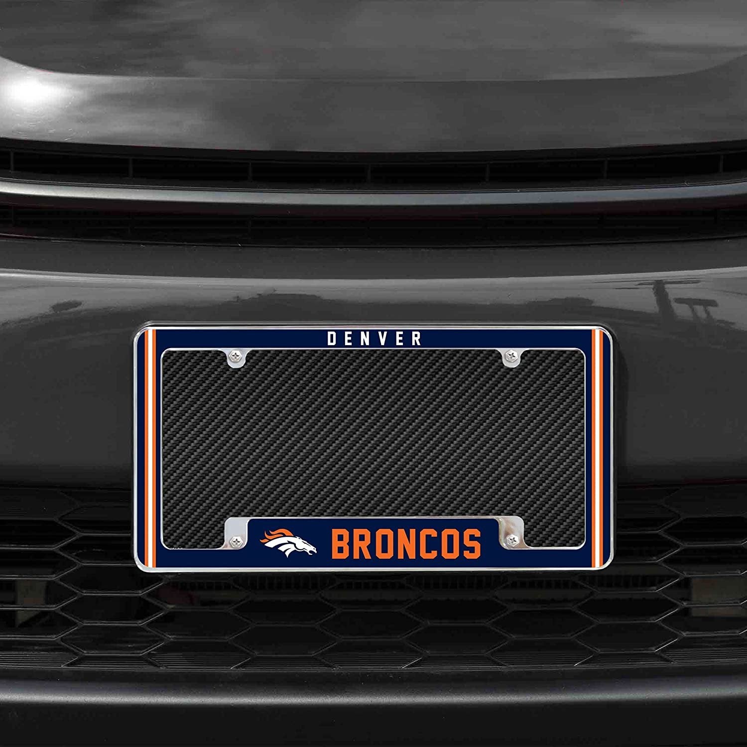 Denver Broncos Metal License Plate Frame Chrome Tag Cover Alternate Design 6x12 Inch