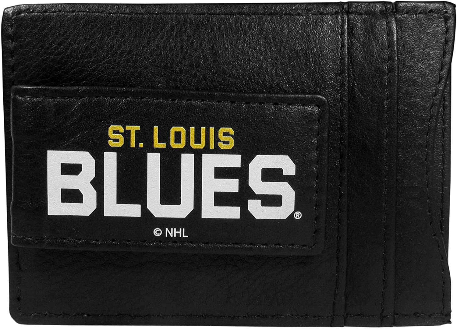 St Louis Blues Black Leather Wallet, Front Pocket Magnetic Money Clip, Printed Logo