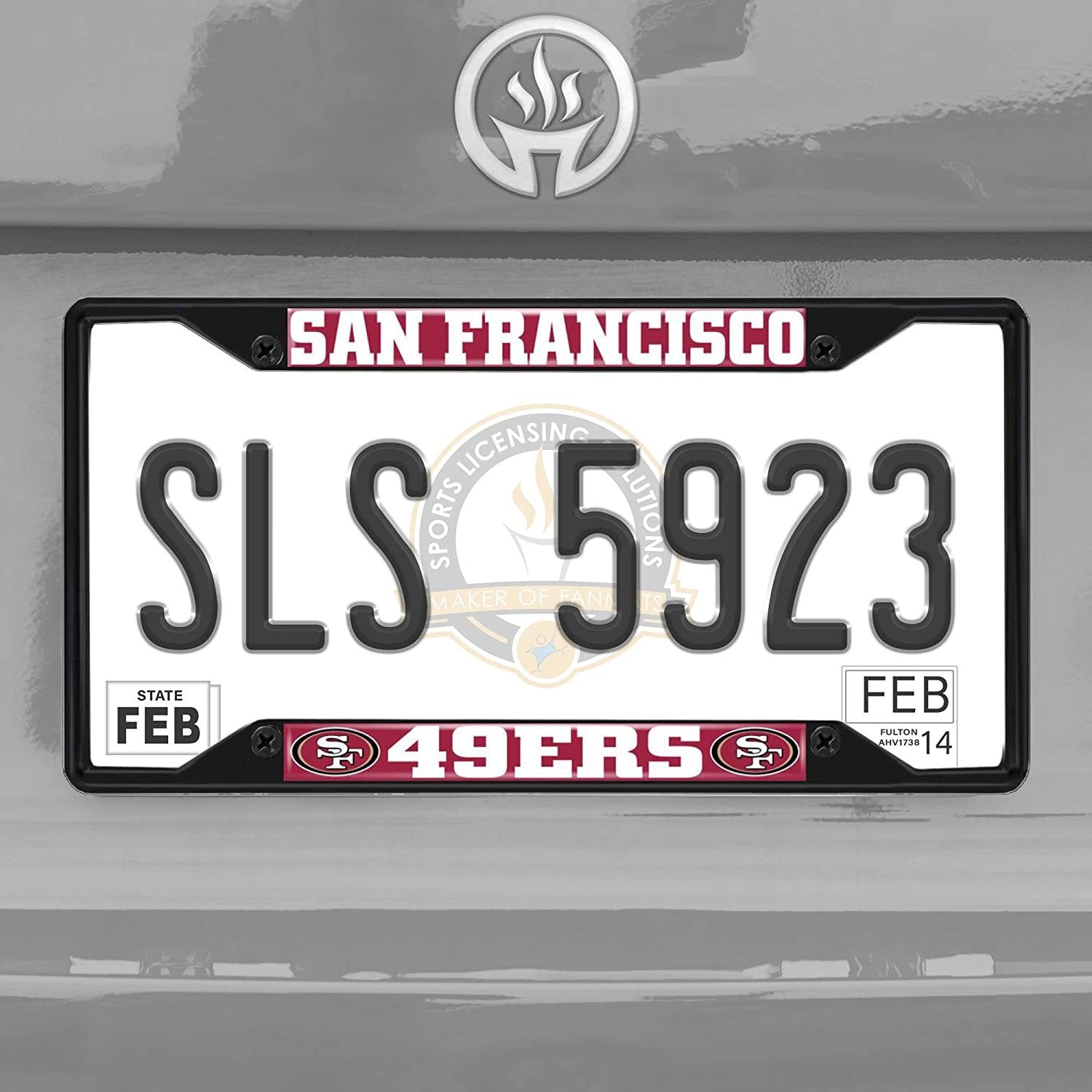 San Francisco 49ers Black Metal License Plate Frame Tag Cover, 6x12 Inch