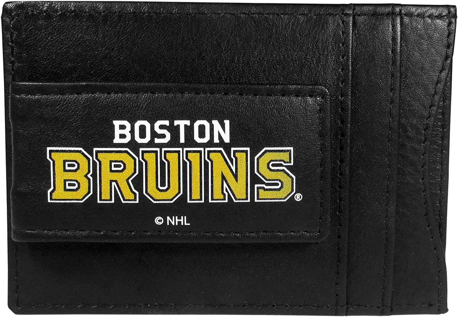 Boston Bruins Black Leather Wallet, Front Pocket Magnetic Money Clip, Printed Logo
