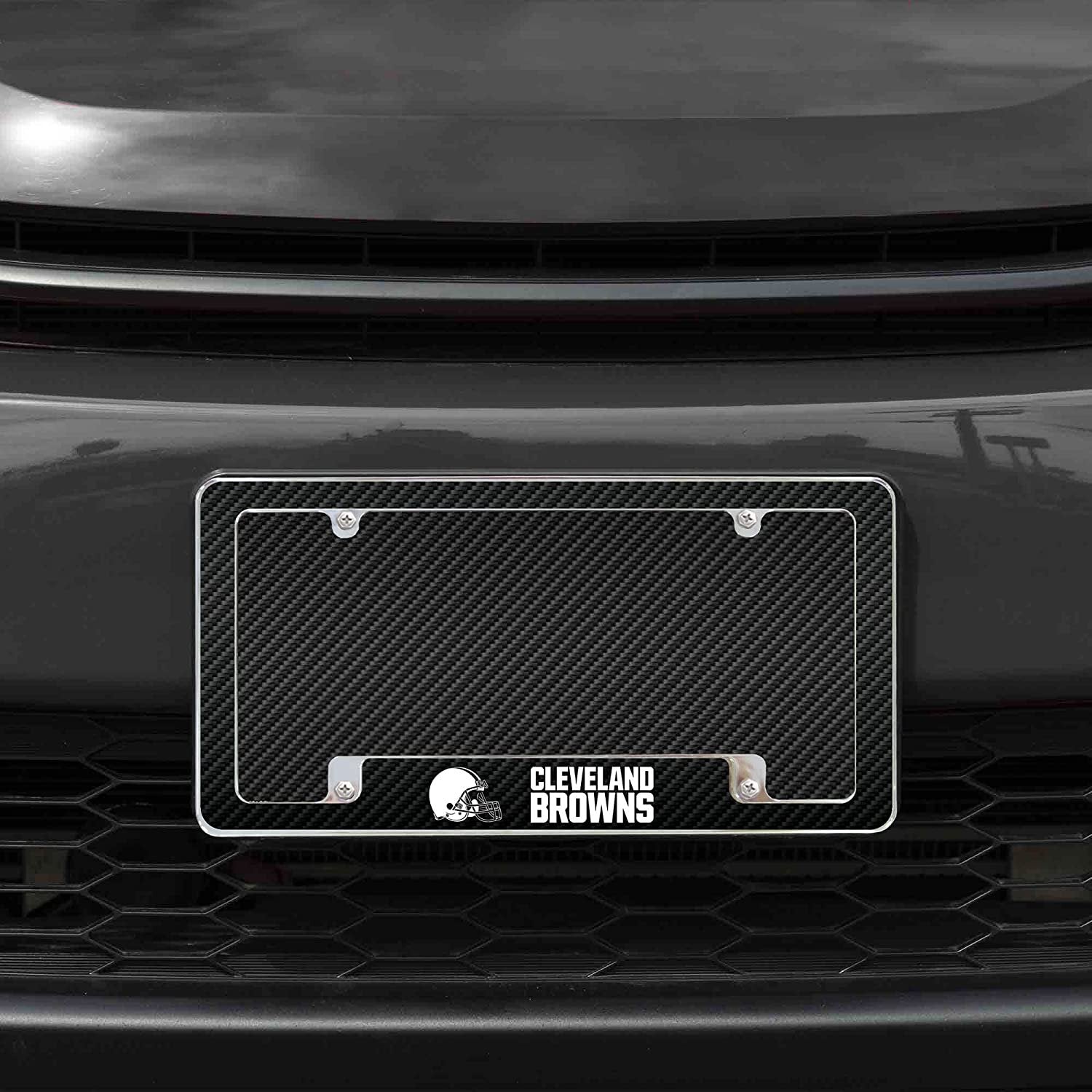 Cleveland Browns Metal License Plate Frame Tag Cover Carbon Fiber Design 12x6 Inch