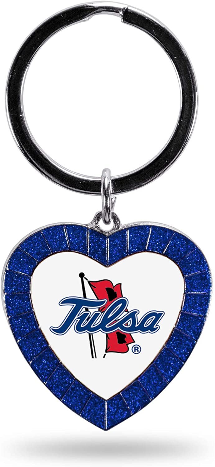 NCAA Tulsa Golden Hurricanes NCAA Rhinestone Heart Colored Keychain, Royal, 3-inches in length