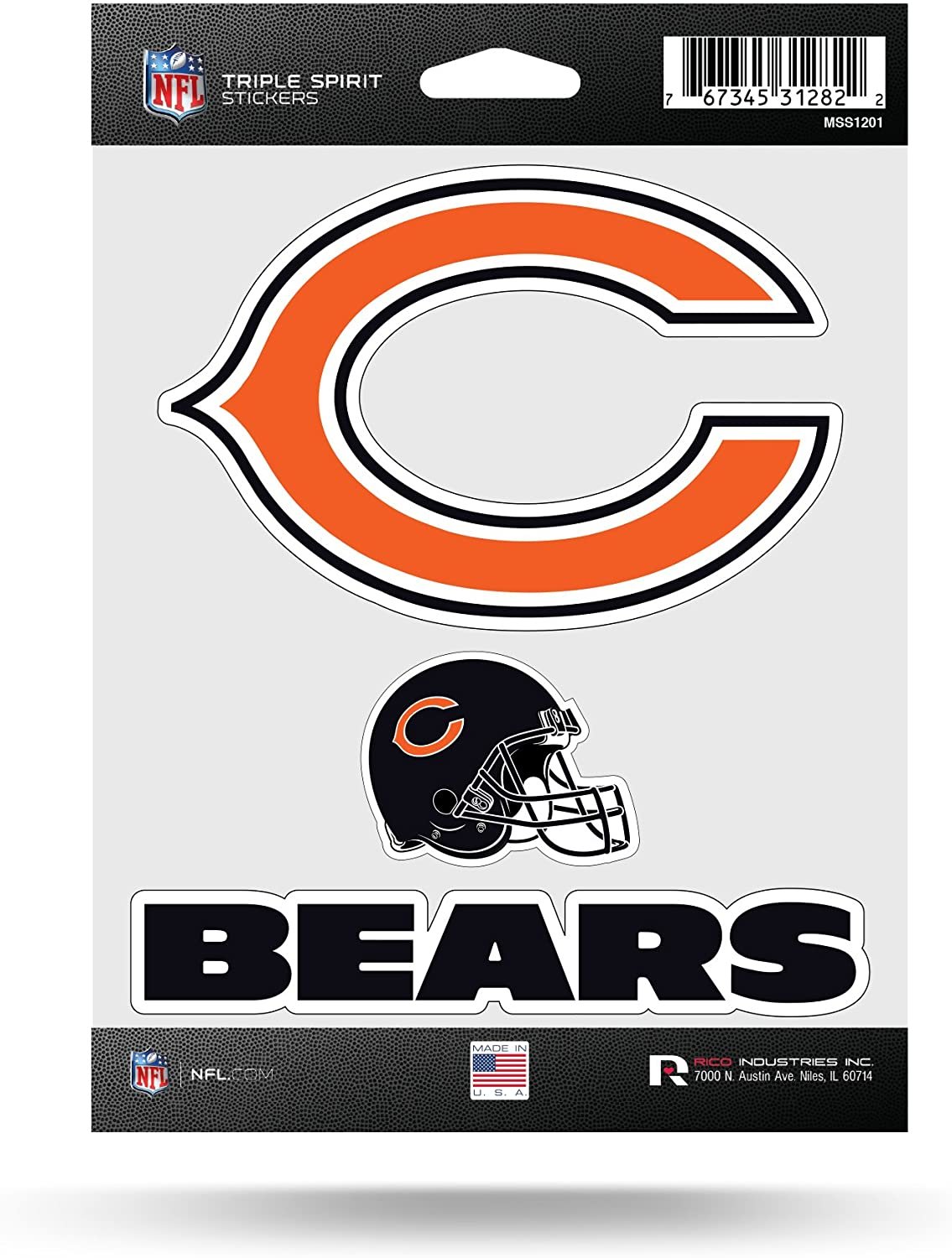 NFL Chicago Bears Die Cut 3-Piece Triple Spirit Sticker Sheet