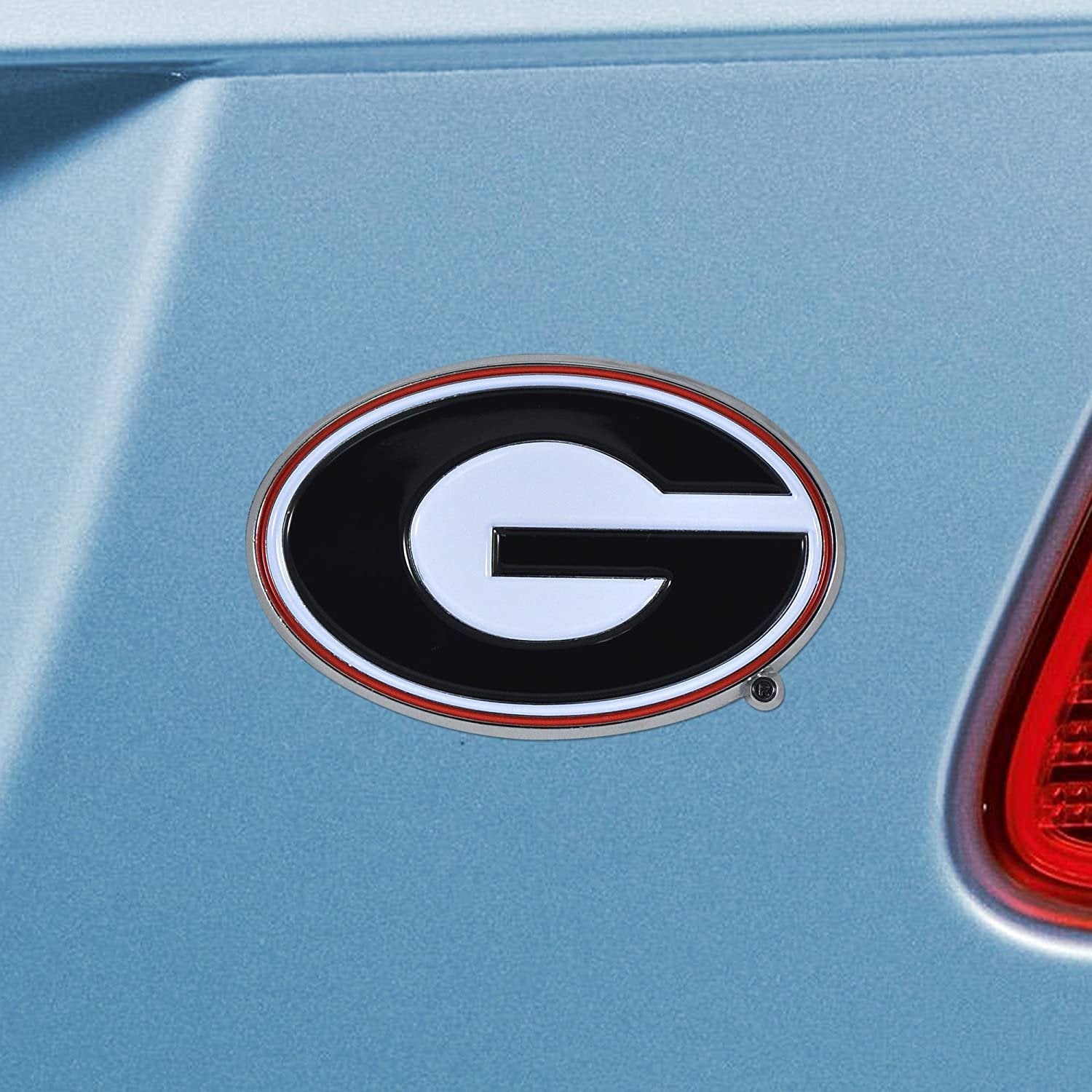 University of Georgia Bulldogs Premium Solid Metal Raised Auto Emblem, Team Color, Shape Cut, Adhesive Backing