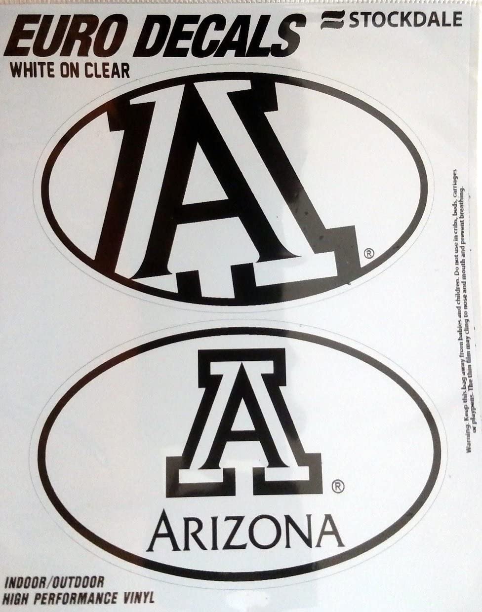 University of Arizona Wildcats 2-Piece White and Clear Euro Decal Sticker Set, 4x2.5 Inch Each