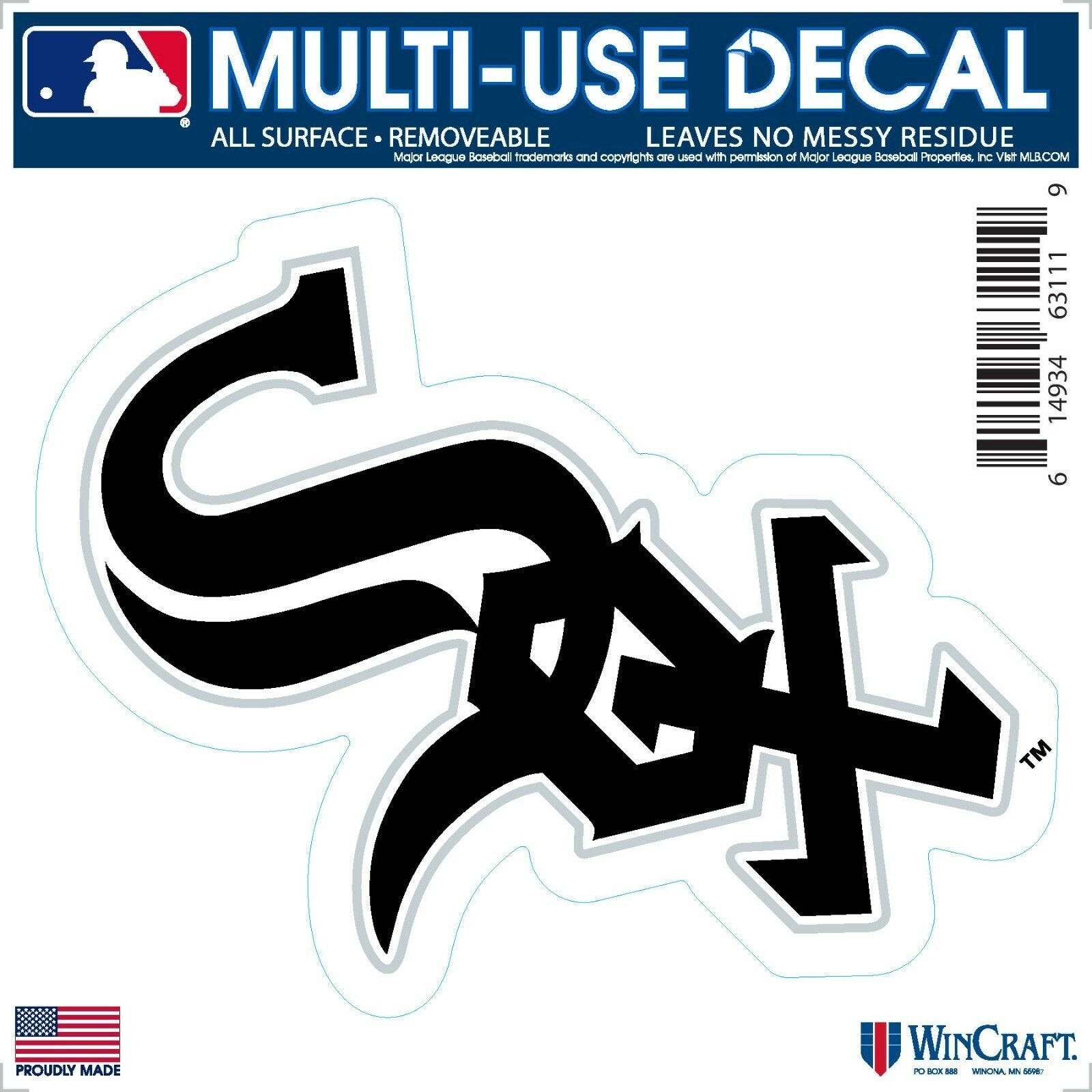 Chicago White Sox 6 Inch Decal Sticker, Flat Vinyl, Die Cut, Primary Design, Full Adhesive Backing