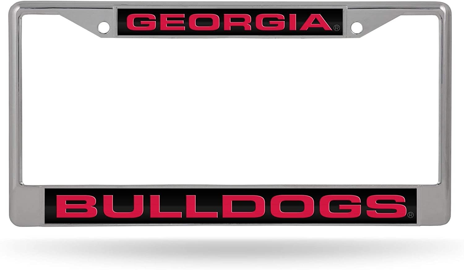 University of Georgia Bulldogs Metal License Plate Frame Chrome Tag Cover, Laser Acrylic Mirrored Inserts, 12x6 Inch