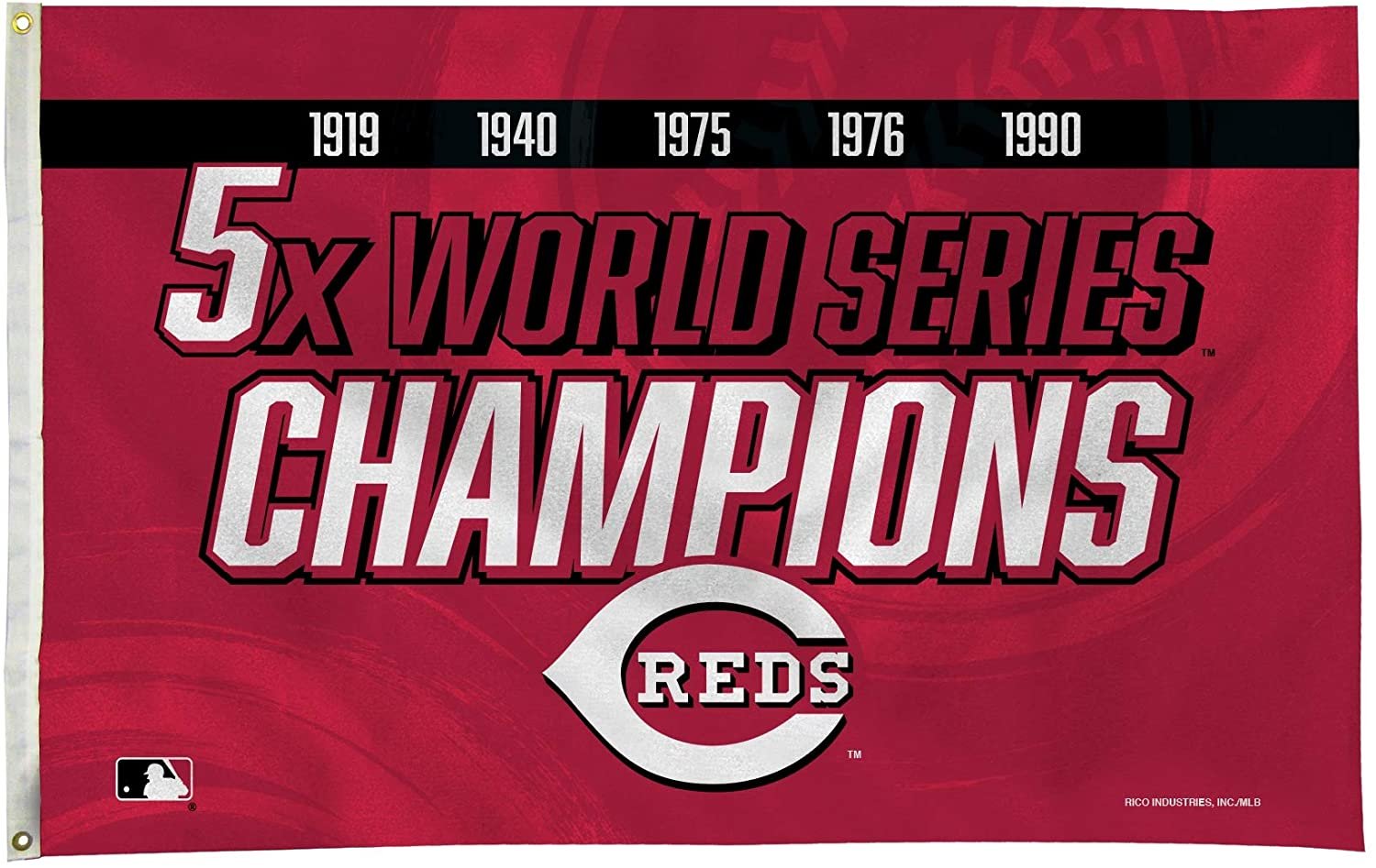 Cincinnati Reds 5-Time World Series Champions Premium 3x5 Feet Flag Banner, Metal Grommets, Outdoor Use, Single Sided