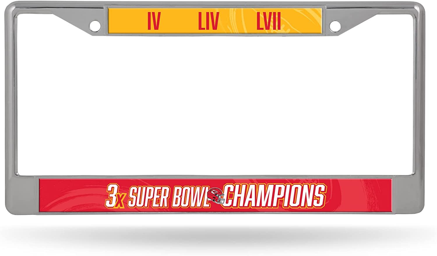 Kansas City Chiefs 3 Time Super Bowl Champions Metal License Plate Frame Chrome Tag Cover