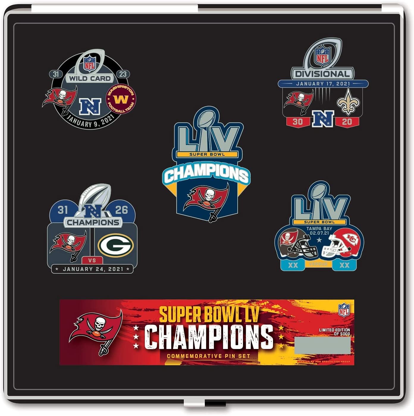 Tampa Bay Buccaneers Super Bowl LV Champions Metal 5-pin Set, Hat Lapel Set