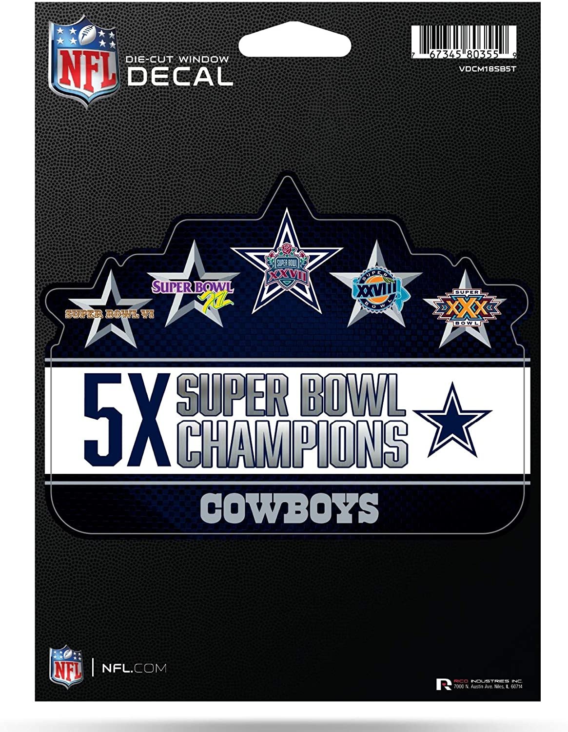 Dallas Cowboys 5" Decal Sticker 5X Time Champions Flat Vinyl Auto Emblem Football