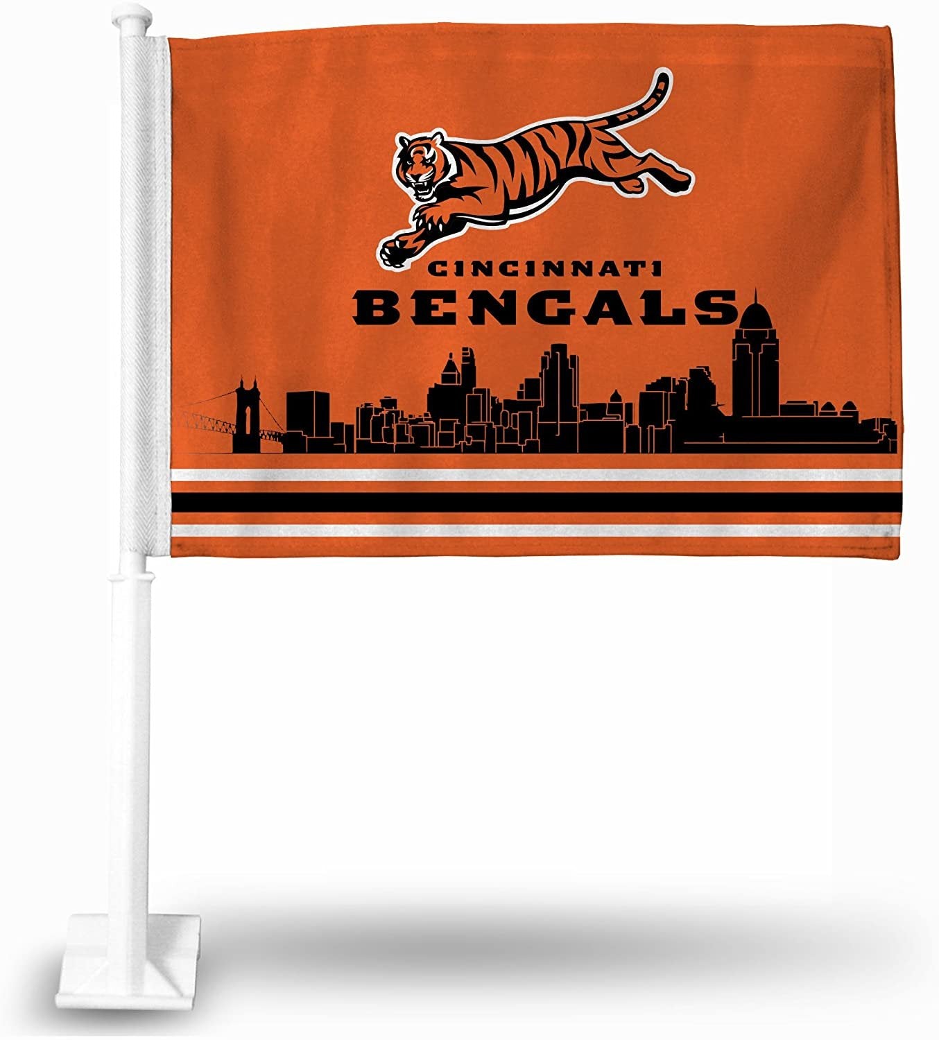Cincinnati Bengals Car Flag with Display Pole City Skyline Design