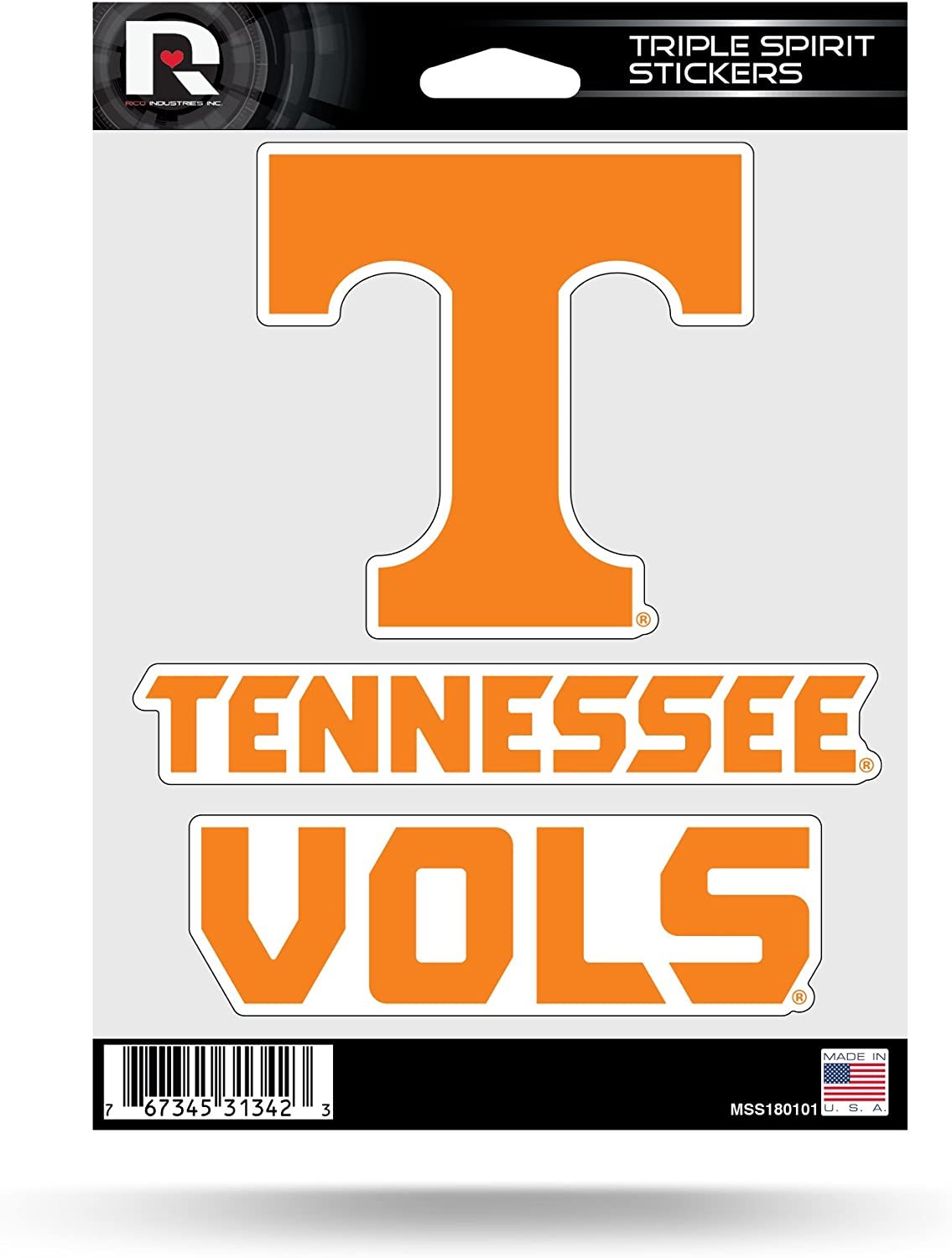 Tennessee Volunteers Die Cut 3-Piece Triple Spirit Sticker Sheet