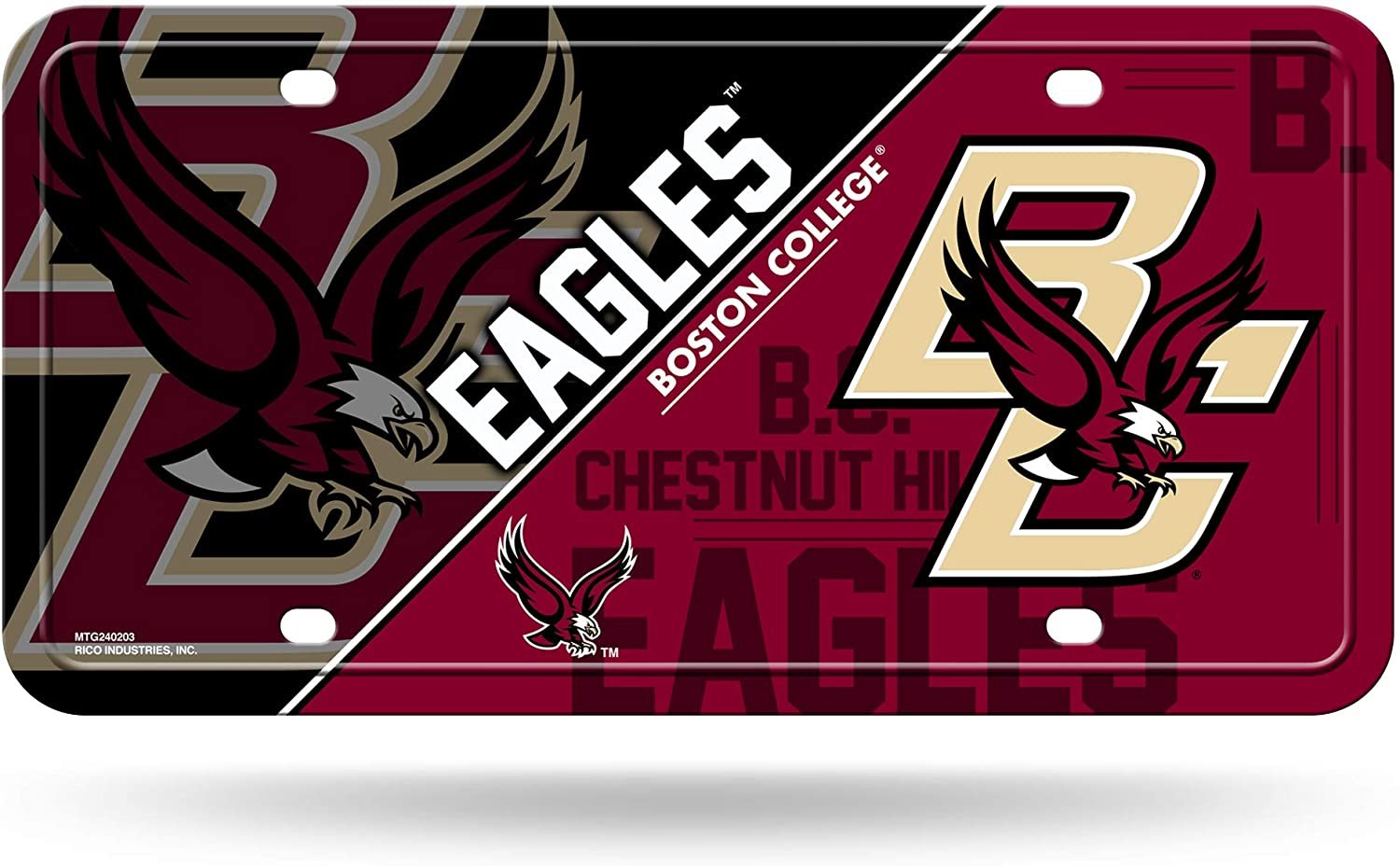 Boston College Eagles Metal Auto Tag License Plate, Split Design, 6x12 Inch