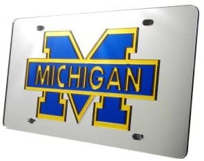 University of Michigan Wolverines Premium Laser Cut Tag License Plate, Mirrored Acrylic Inlaid, 6x12 Inch