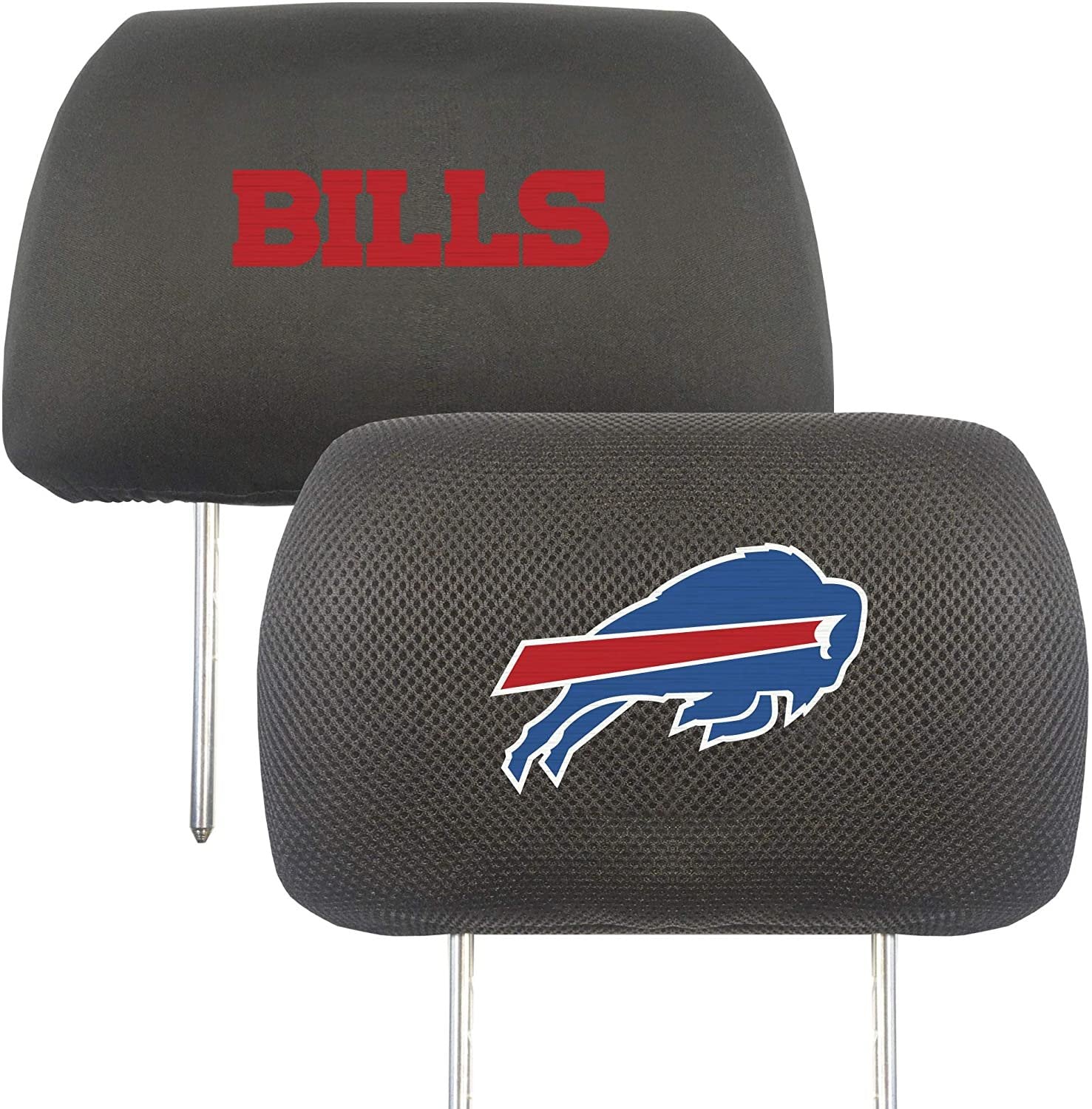 Buffalo Bills Pair of Premium Auto Head Rest Covers, Embroidered, Black Elastic, 14x10 Inch