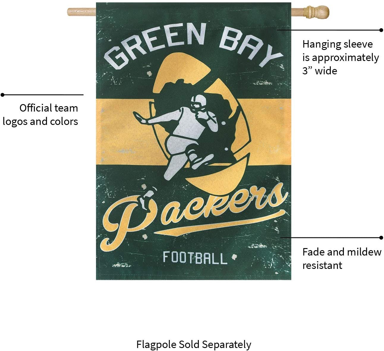 Green Bay Packers Premium Garden Flag Banner, Double Sided, Retro Vintage Style, Linen, 13x18 Inch