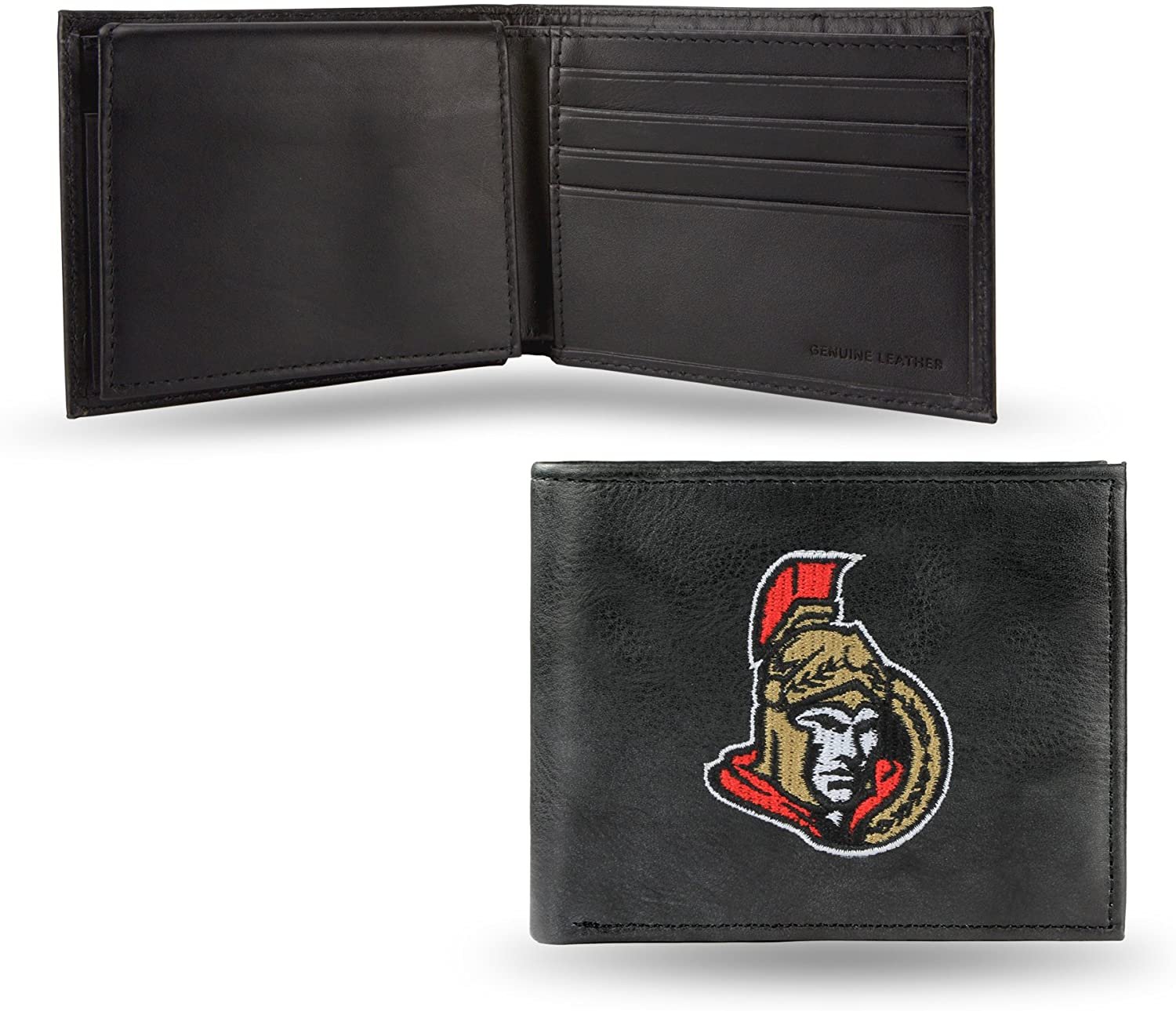 Ottawa Senators Premium Black Leather Wallet, Bifold Billfold, Embroidered Logo