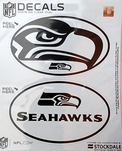 Seattle Seahawks 2-Piece White and Clear Euro Decal Sticker Set, 4x2.5 Inch Each