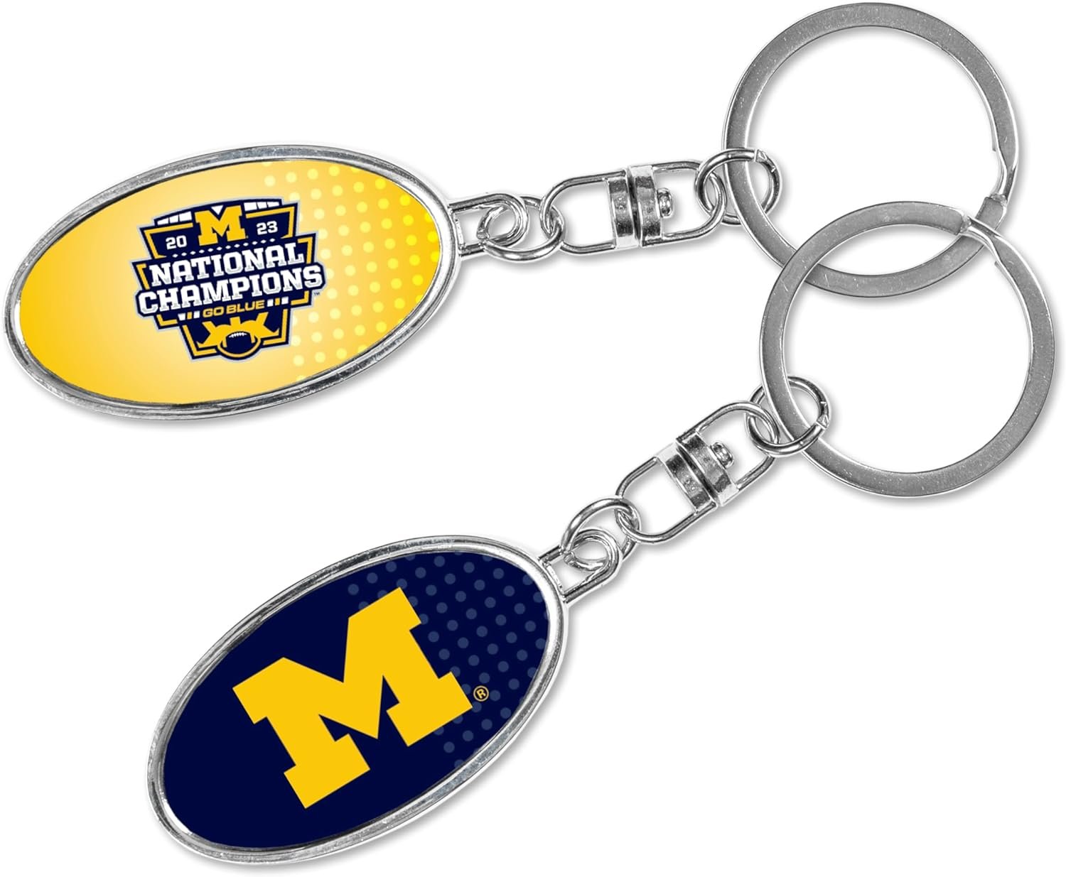 University of Michigan Wolverines 2024 Champions Premium Metal Keychain, 2-Sided Spinner, Oval Fob
