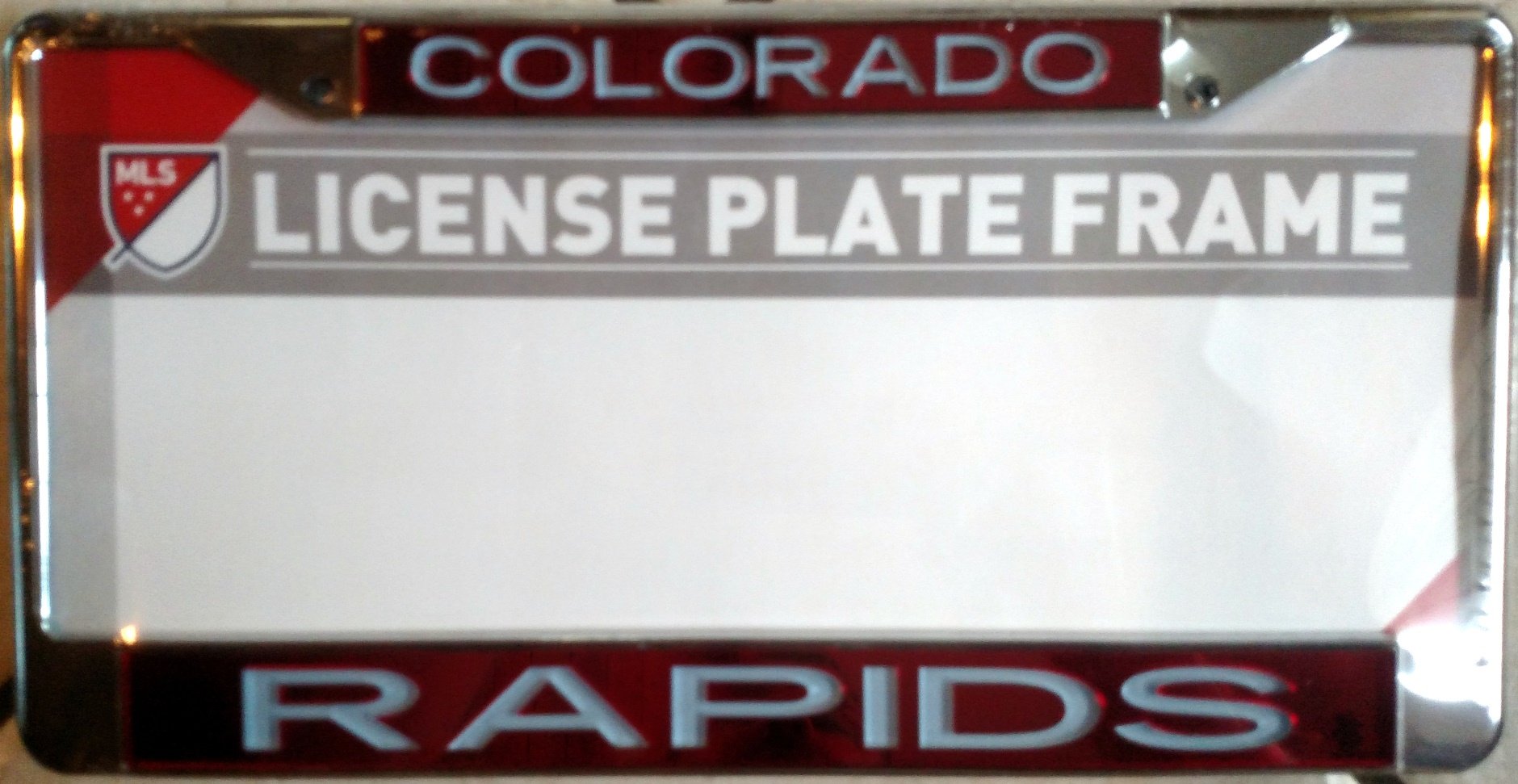 Colorado Rapids MLS Chrome Metal License Plate Frame Tag Cover, Laser Mirrored Inserts, 12x6 Inch