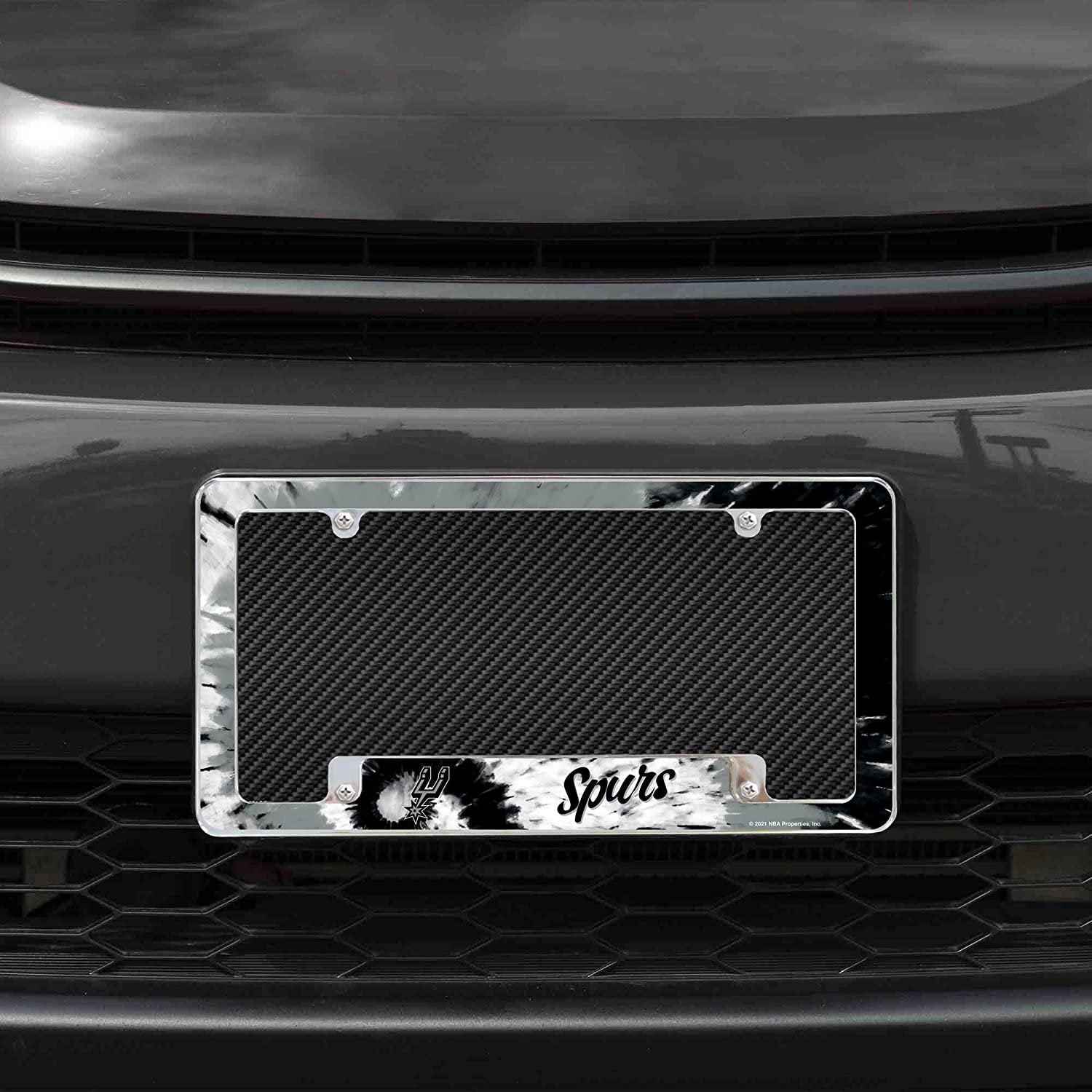 San Antonio Spurs Metal License Plate Frame Chrome Tag Cover Tie Dye Design 6x12 Inch