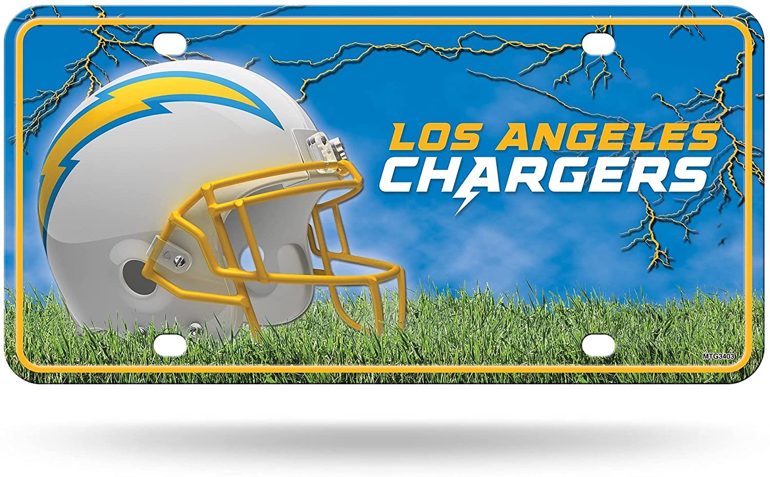 Los Angeles Chargers Metal Auto Tag License Plate, Field Design, 6x12 Inch