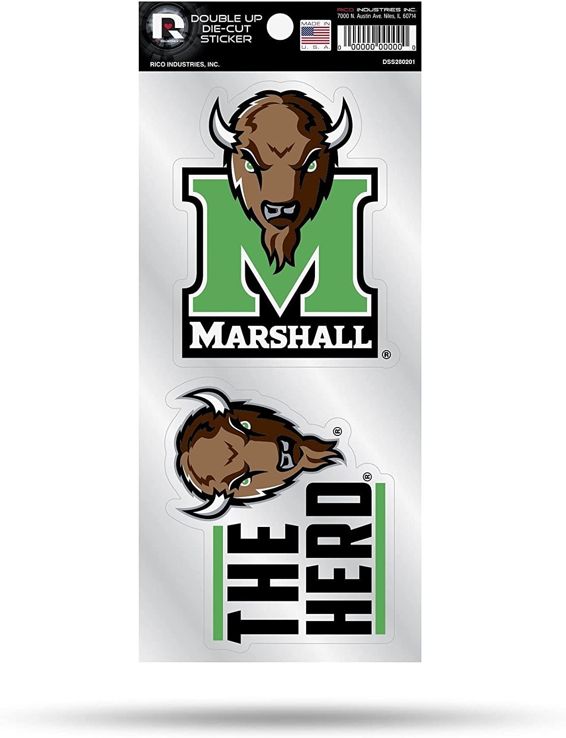 Marshall University Thundering Herd 2-Piece Double Up Die Cut Sticker Decal Sheet, 4x8 Inch