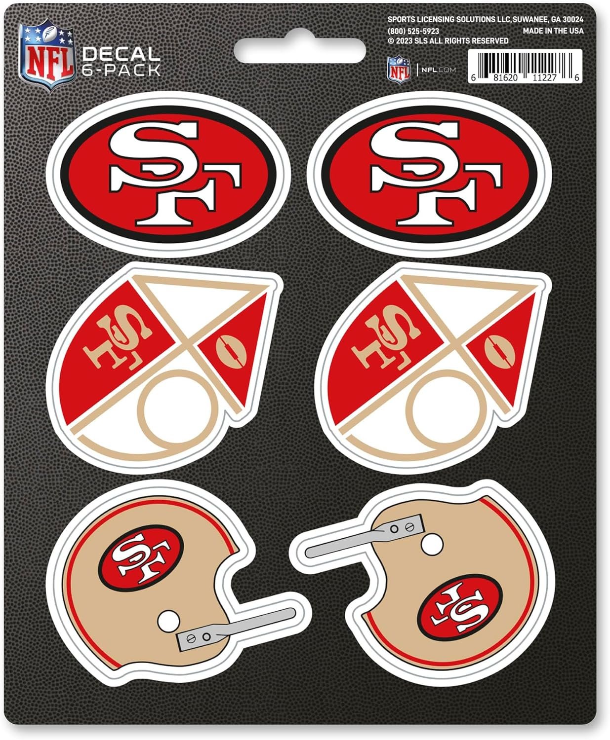 San Francisco 49ers 6-Piece Decal Sticker Set, Vintage Retro Logo, 5x6 Inch Sheet, Gift for football fans for any hard surfaces around home, automotive, personal items
