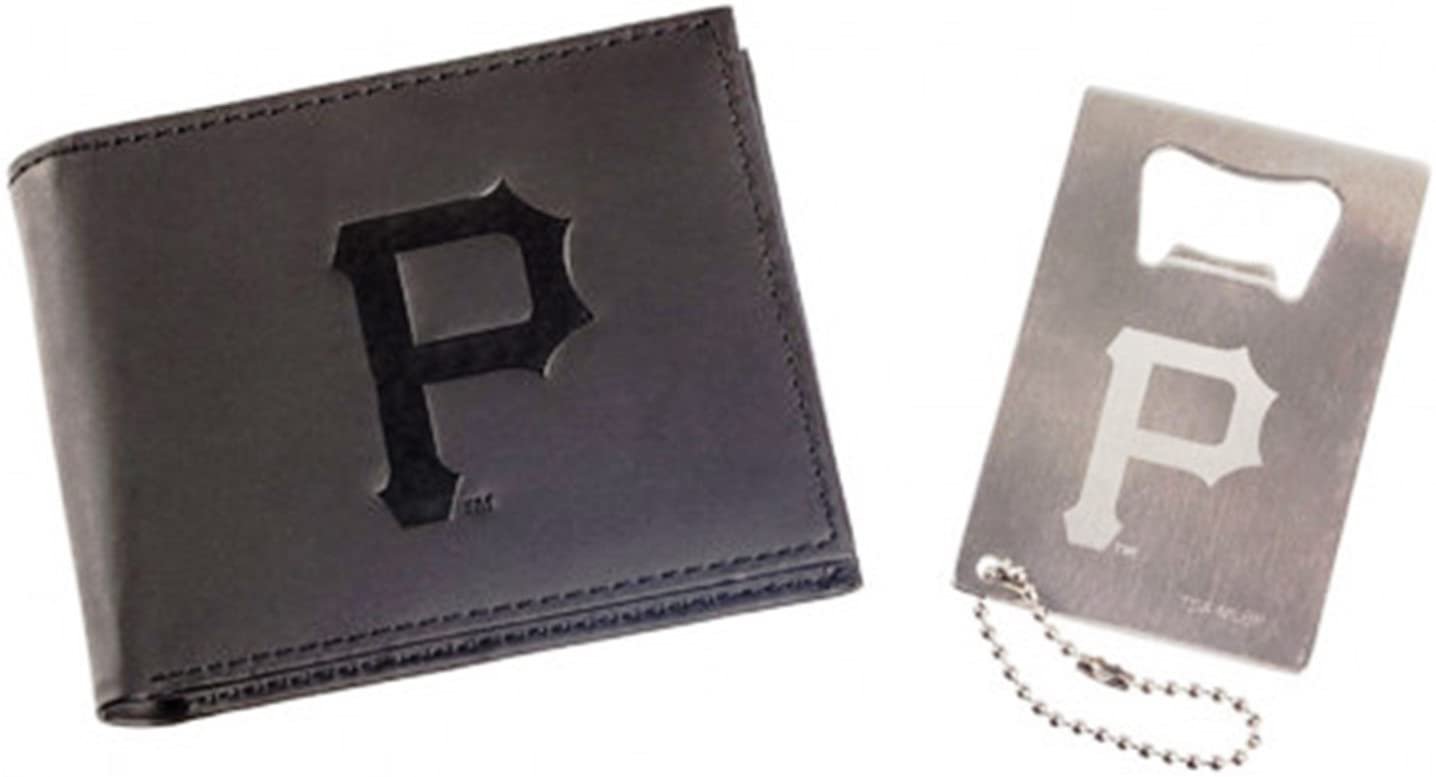 Pittsburgh Pirates Leather Wallet & Bottle Opener Keychain Gift Set Baseball