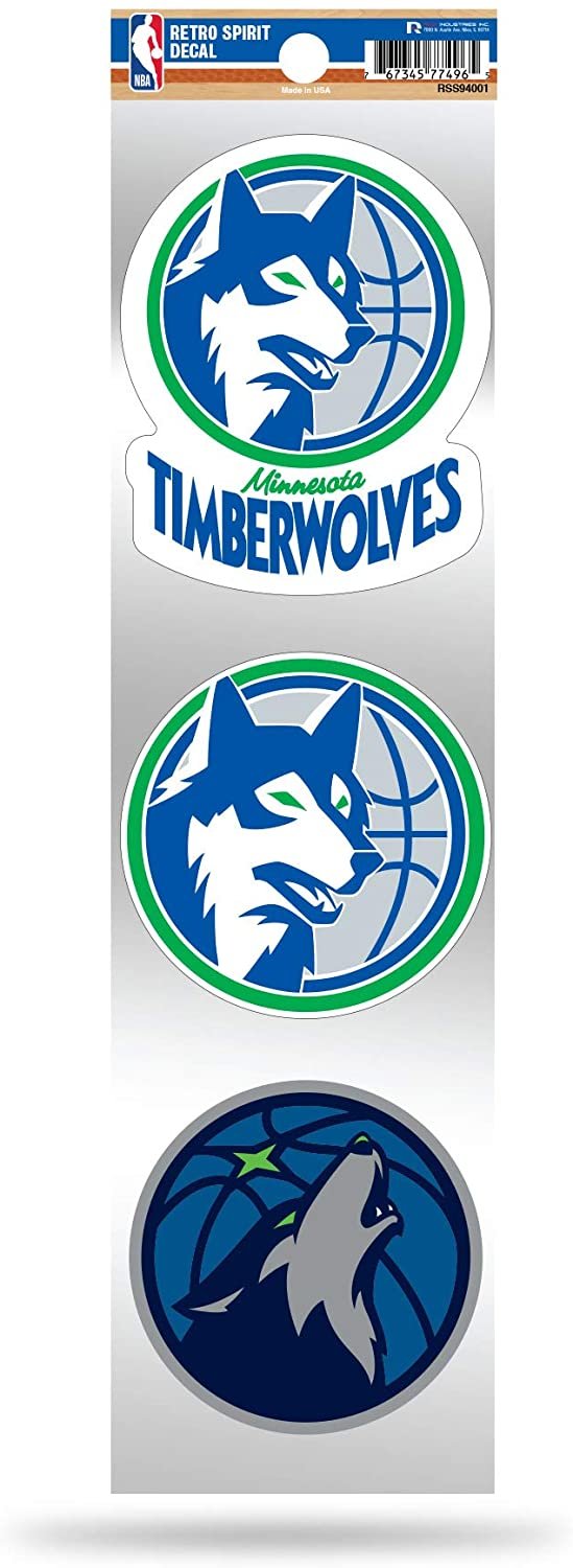 NBA Minnesota Timberwolves NBA 3-Piece Retro Spirit Decals, Team Color, Size of individual decals will vary