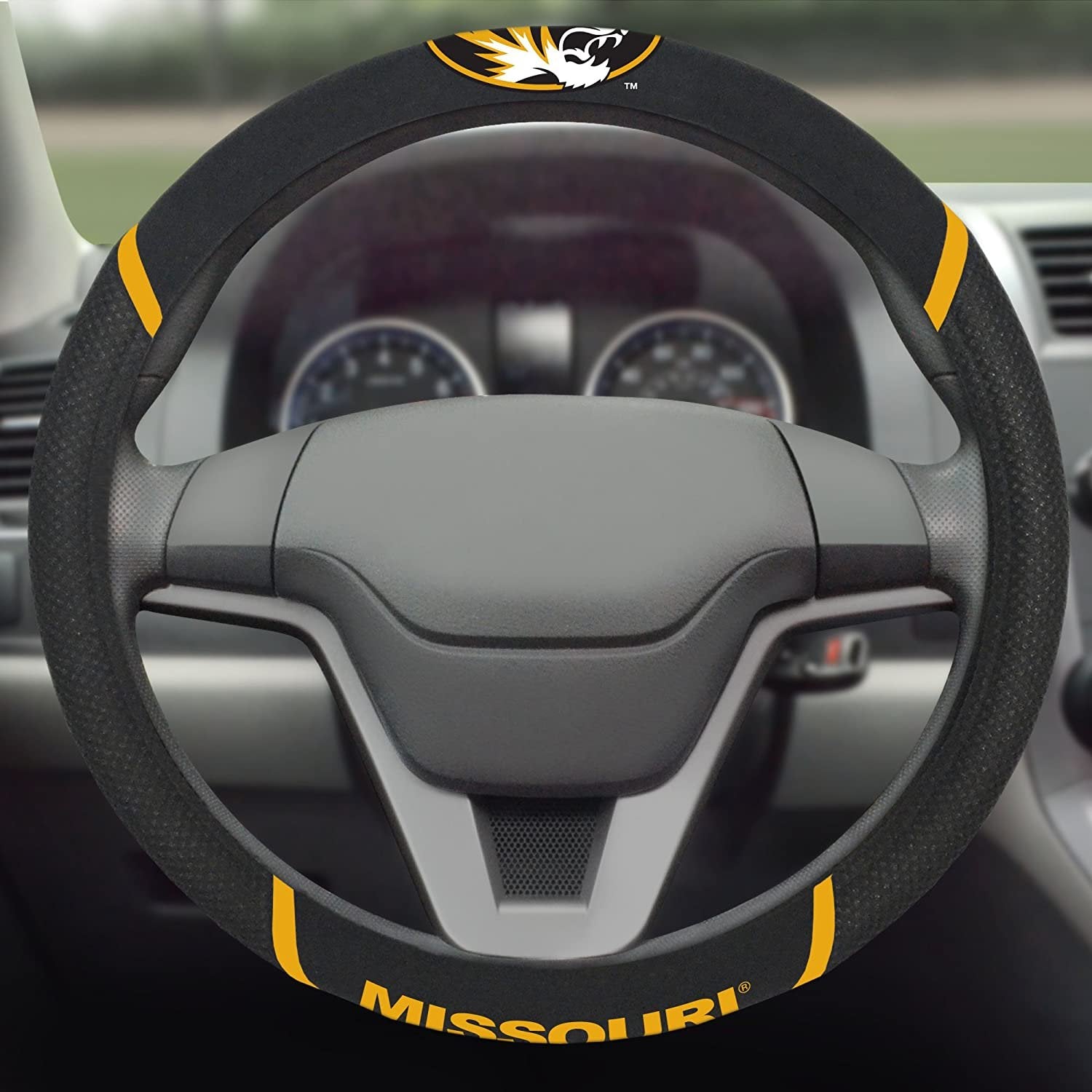 Missouri Tigers Steering Wheel Cover Premium Embroidered Black 15 Inch University of