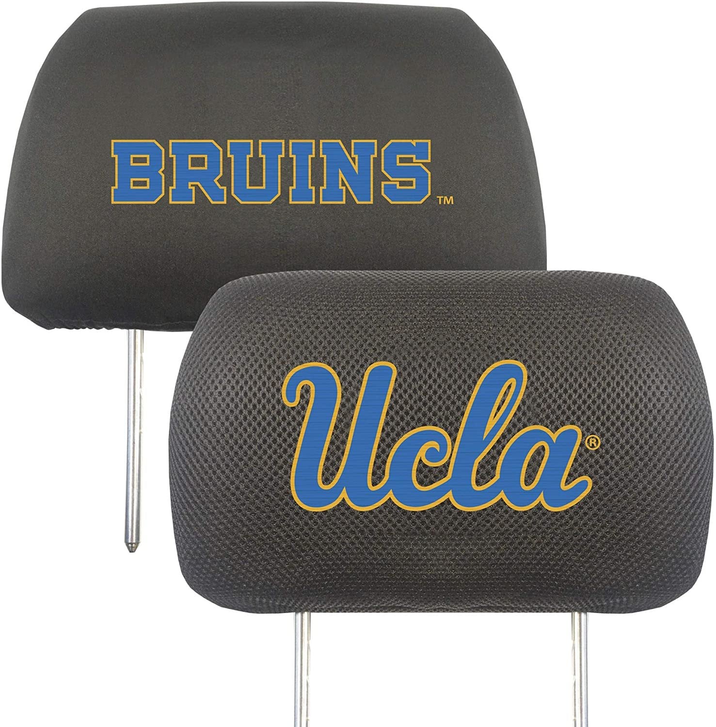 UCLA Bruins Pair of Premium Auto Head Rest Covers, Embroidered, Black Elastic, 14x10 Inch