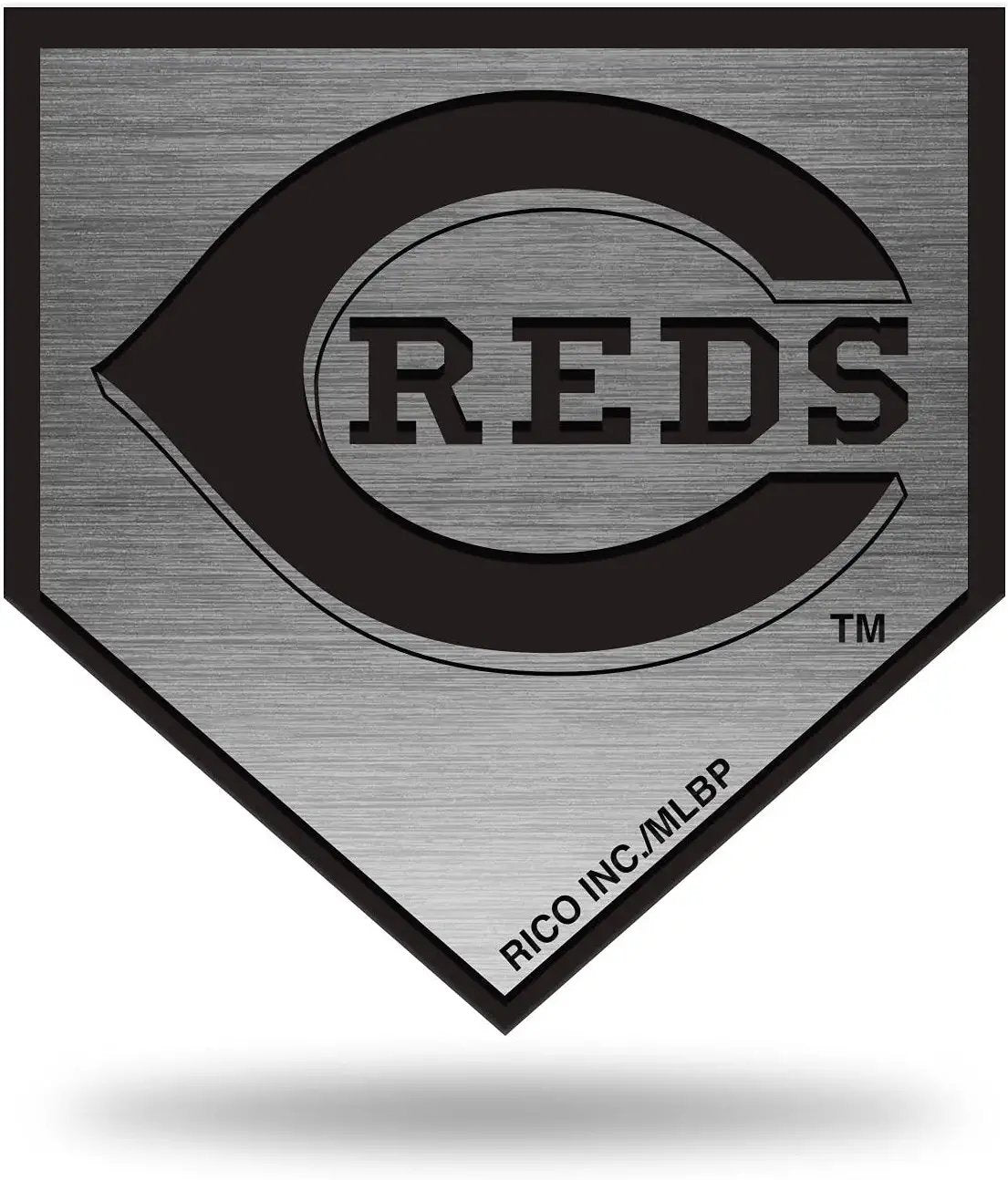 Cincinnati Reds Solid Metal Auto Emblem, Silver Chrome Color, Antique Nickel Design, Raised, 3.5 Inch, Adhesive Tape Backing
