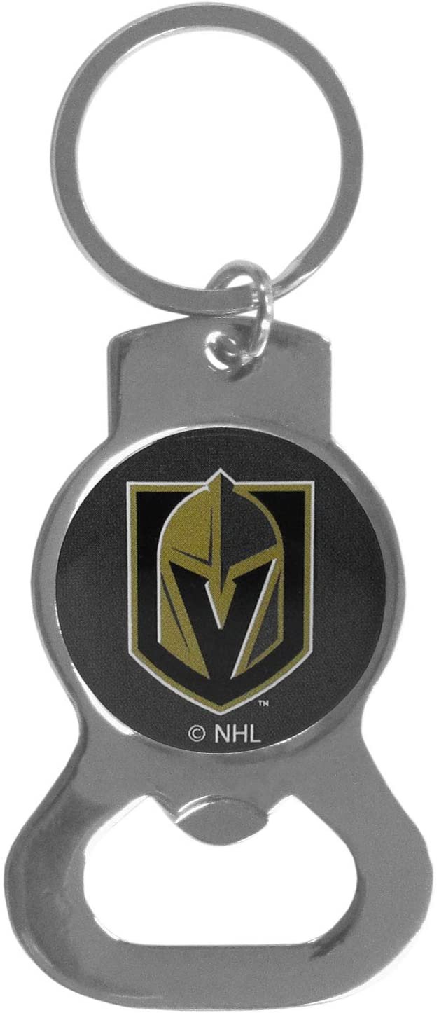Vegas Golden Knights Premium Solid Metal Bottle Opener Keychain, Silver Key Ring, Team Logo